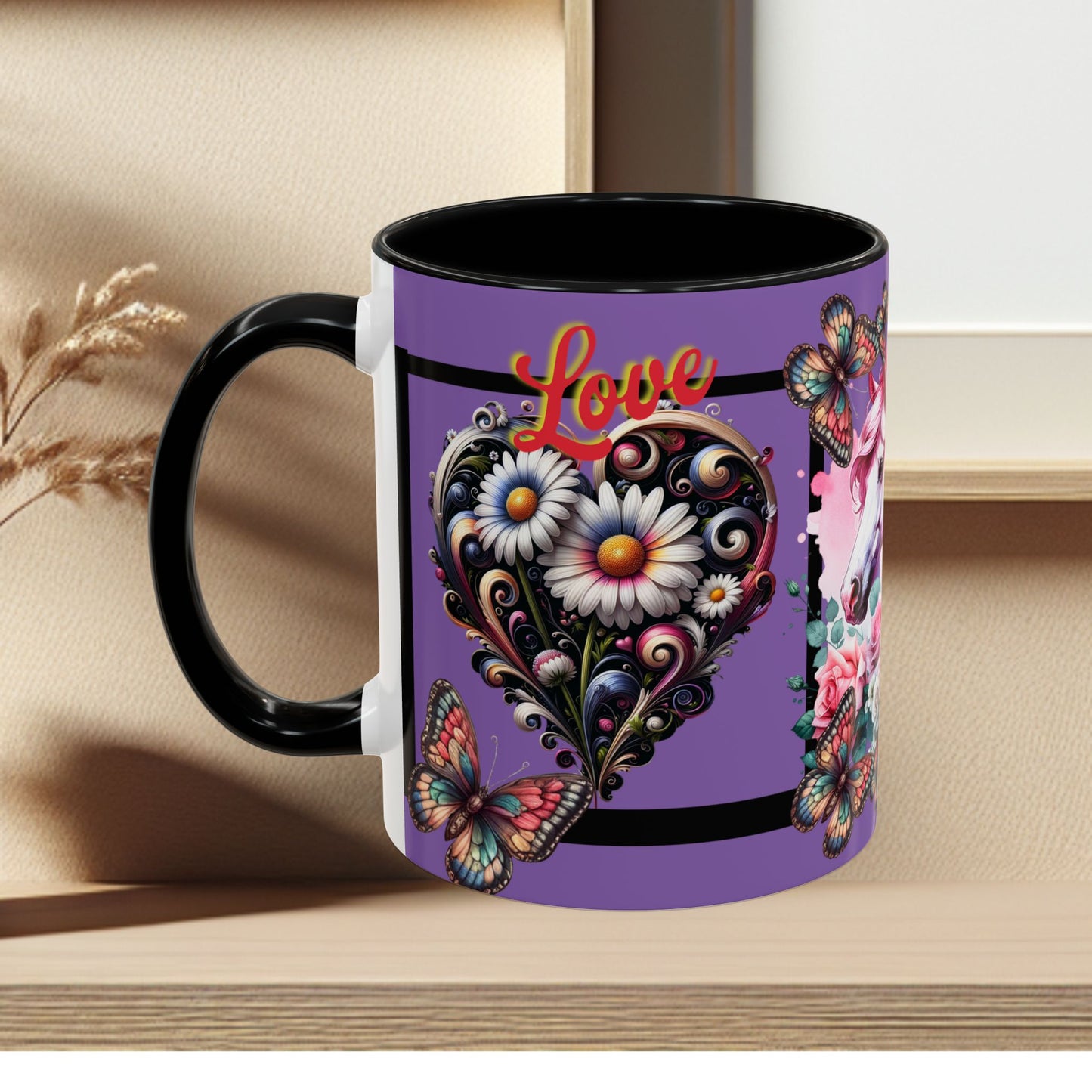 Love Coffee Mug - Vibrant Heart & Horse- Design, 11oz & 15oz