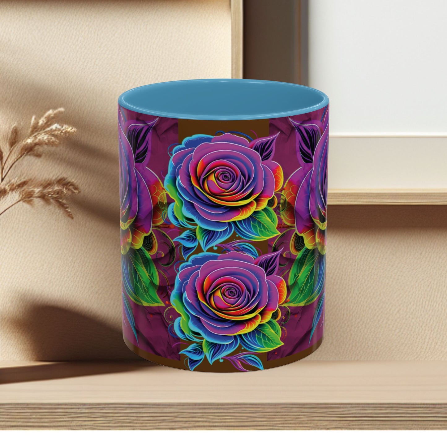 Rainbow Rose Accent Coffee Mug — Colorful Floral 11/15oz