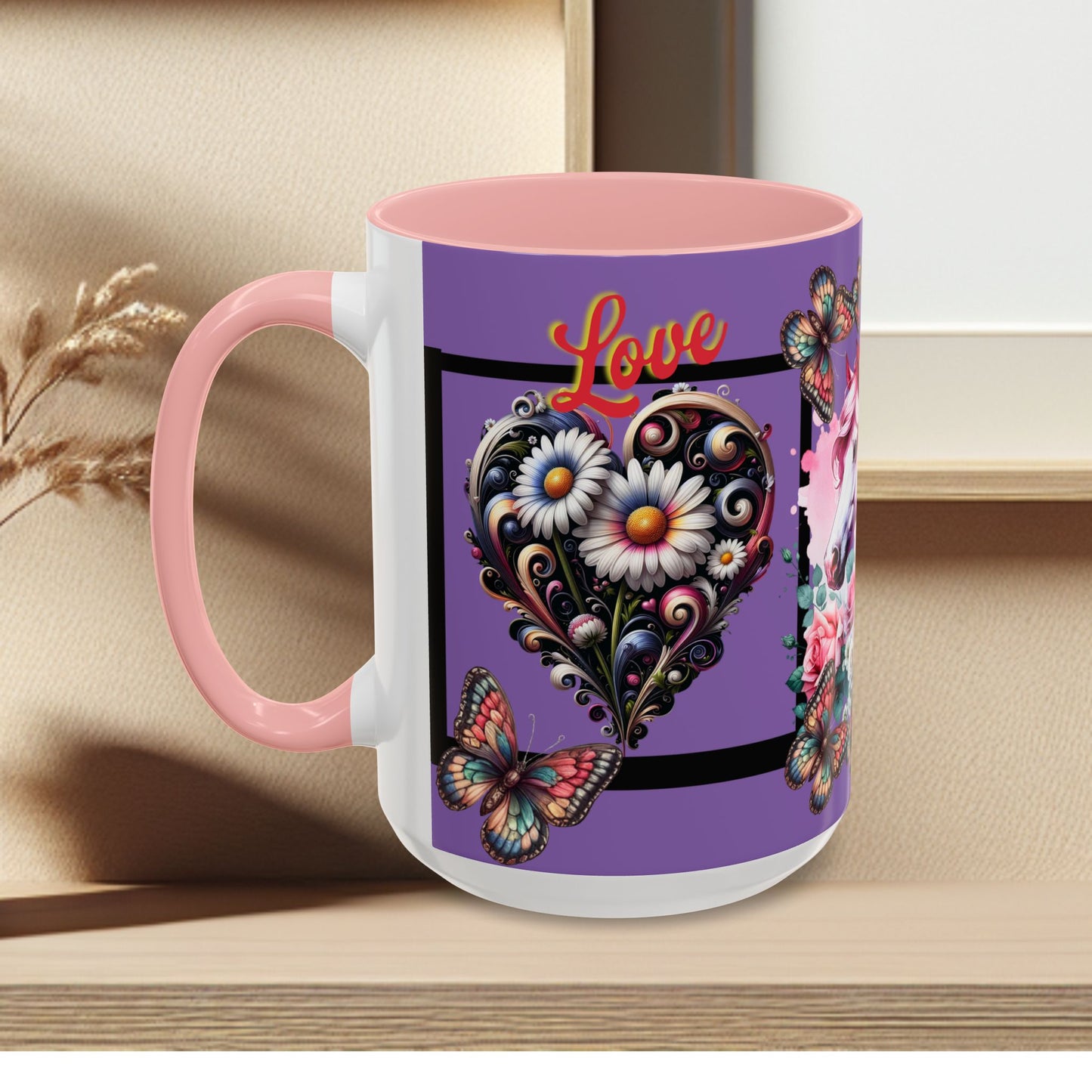 Love Coffee Mug - Vibrant Heart & Horse- Design, 11oz & 15oz