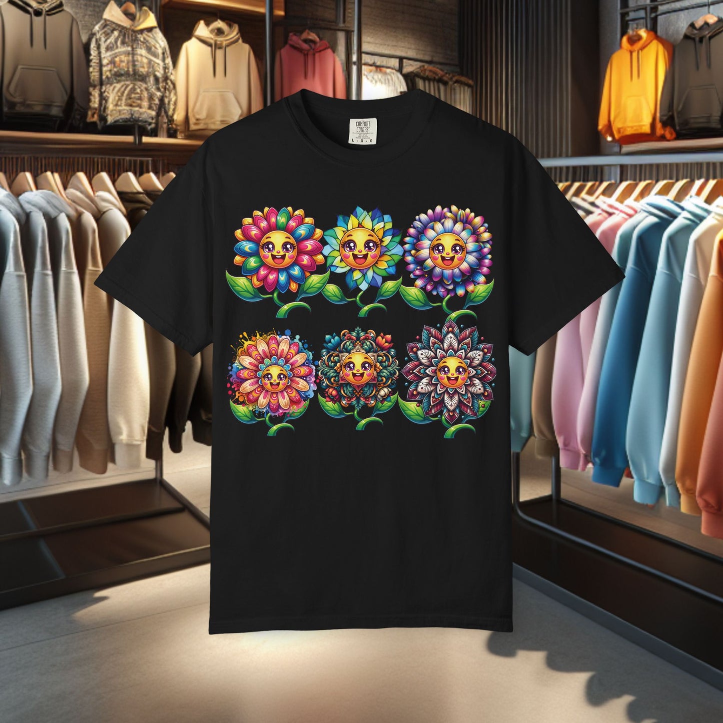 Happy Flowers Garden T-Shirt — Floral Garden Tee for Spring & Everyday