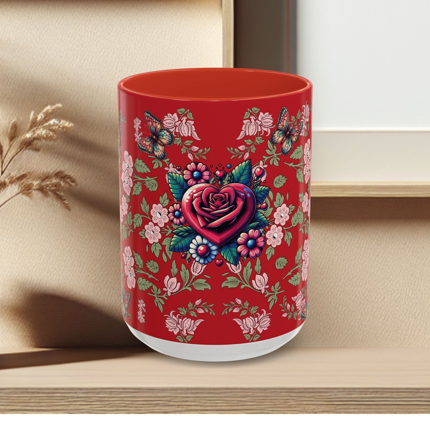 Floral Coffee Mug Red