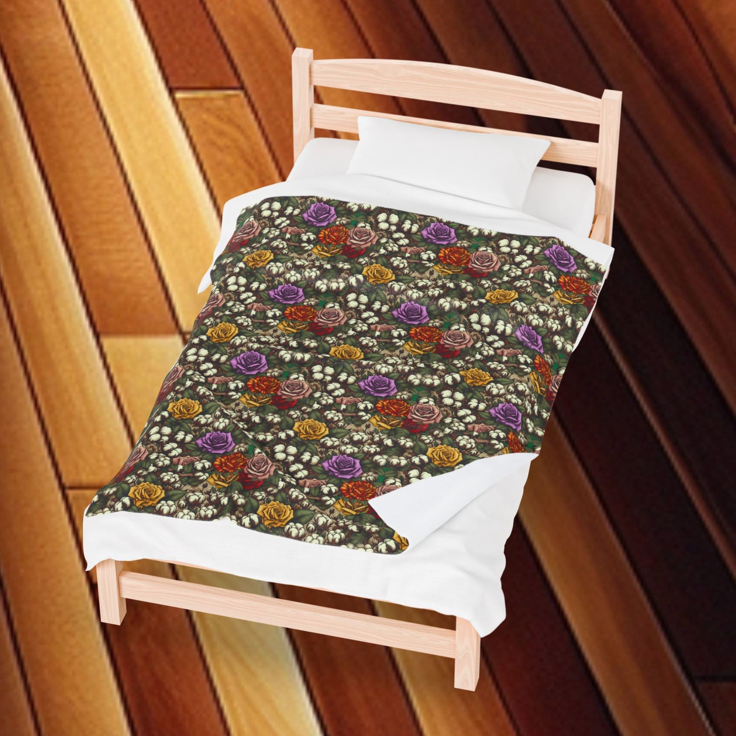 Colorful field of Roses Velveteen Plush Blanket — Beautiful Roses & White Flowers Design