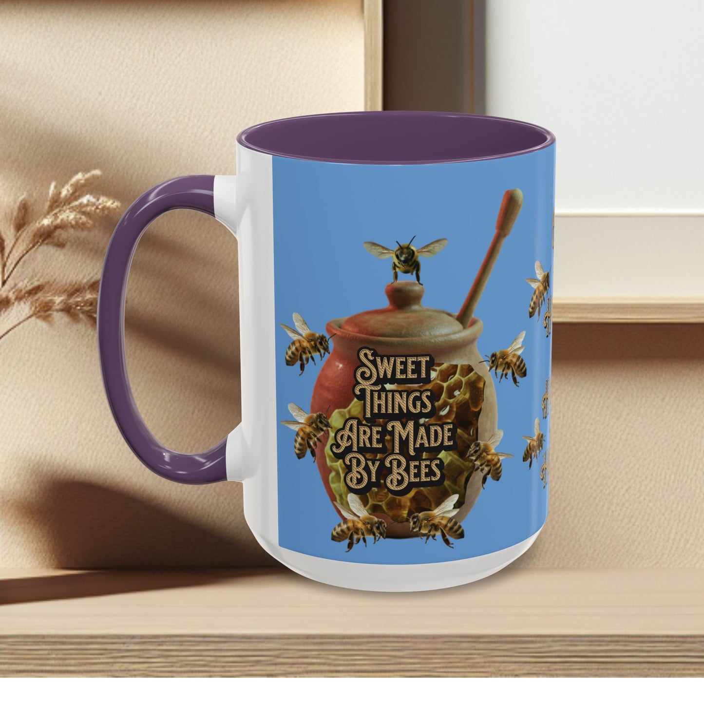 Oh Honey Honey Ceramic Coffee Mug — "Sweet Things Are Made By Bees" Honey Bee Accent Mug