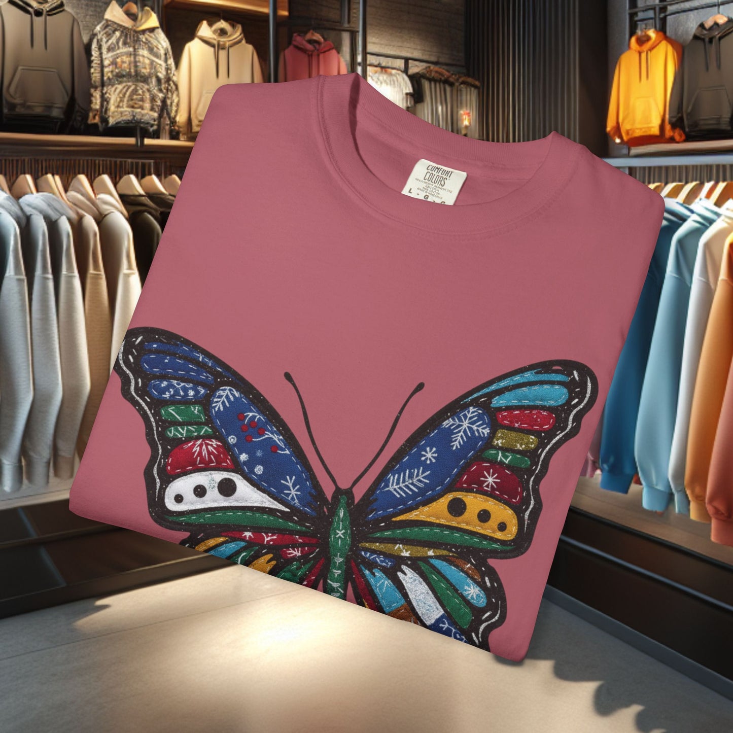 Patchwork Butterfly T-Shirt — pho Festive Garment-Dyed Top