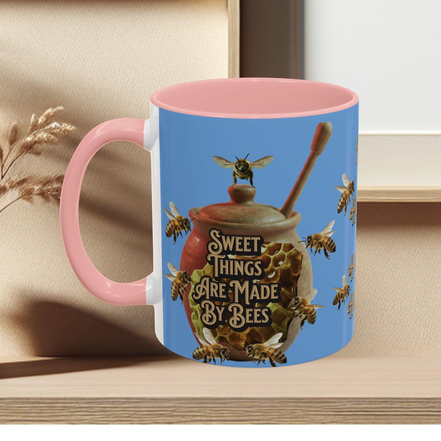 Oh Honey Honey Ceramic Coffee Mug — "Sweet Things Are Made By Bees" Honey Bee Accent Mug