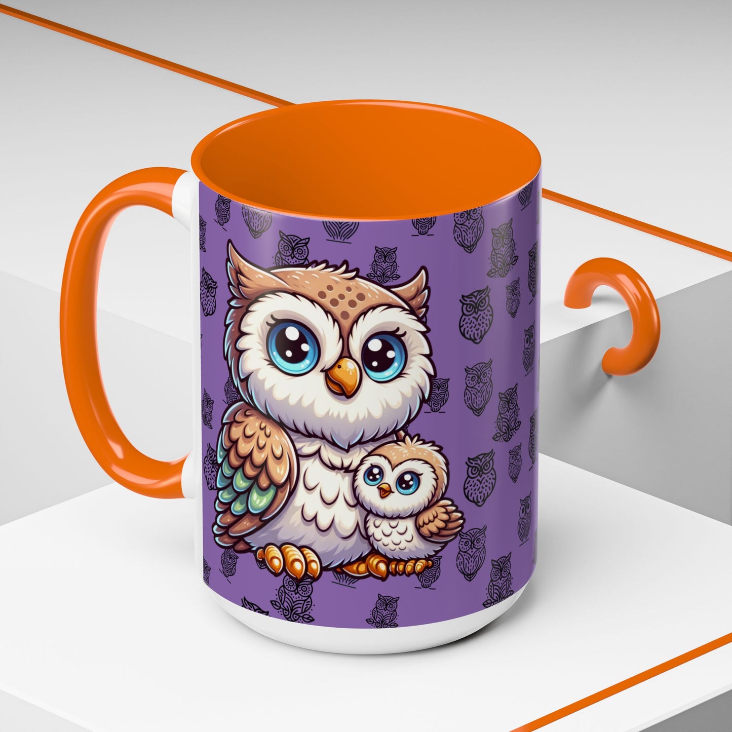 Purple Coffee Mug - Owl Family - Colorful Inspirational Owl Design