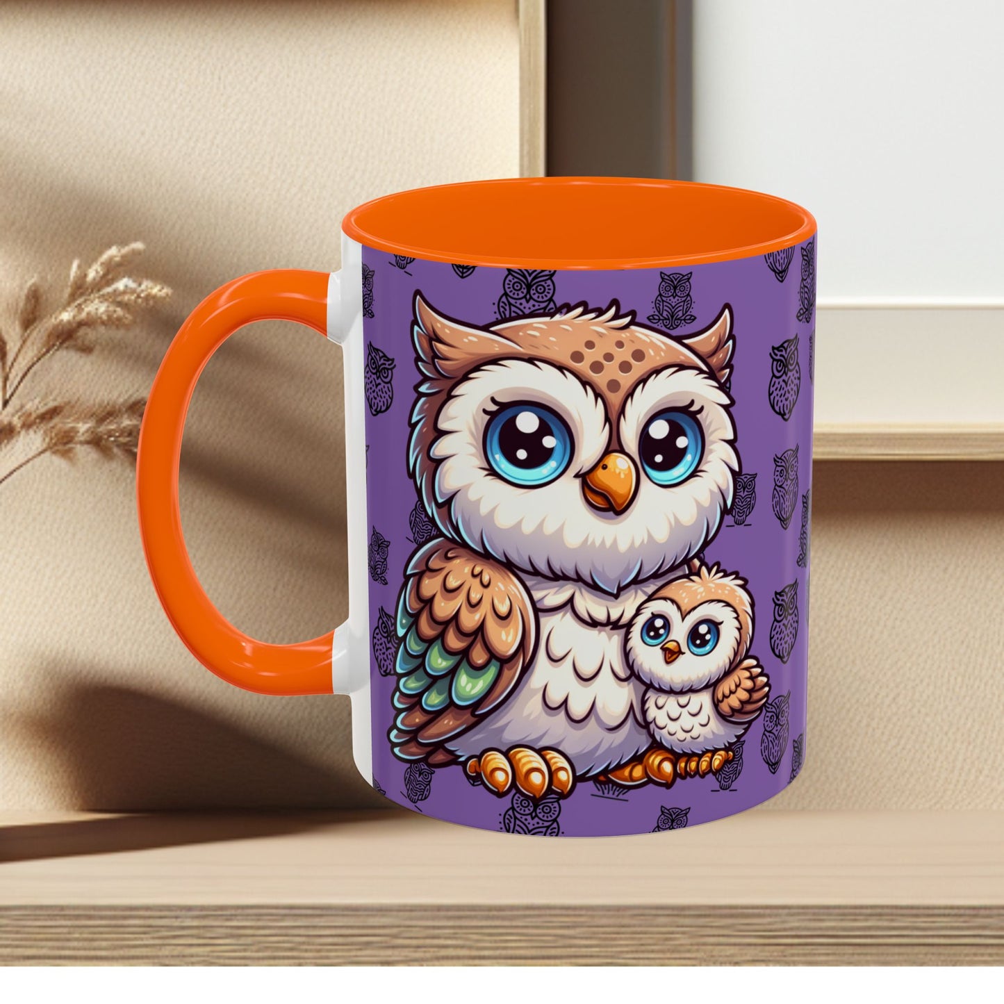 Purple Coffee Mug - Owl Family - Colorful Inspirational Owl Design