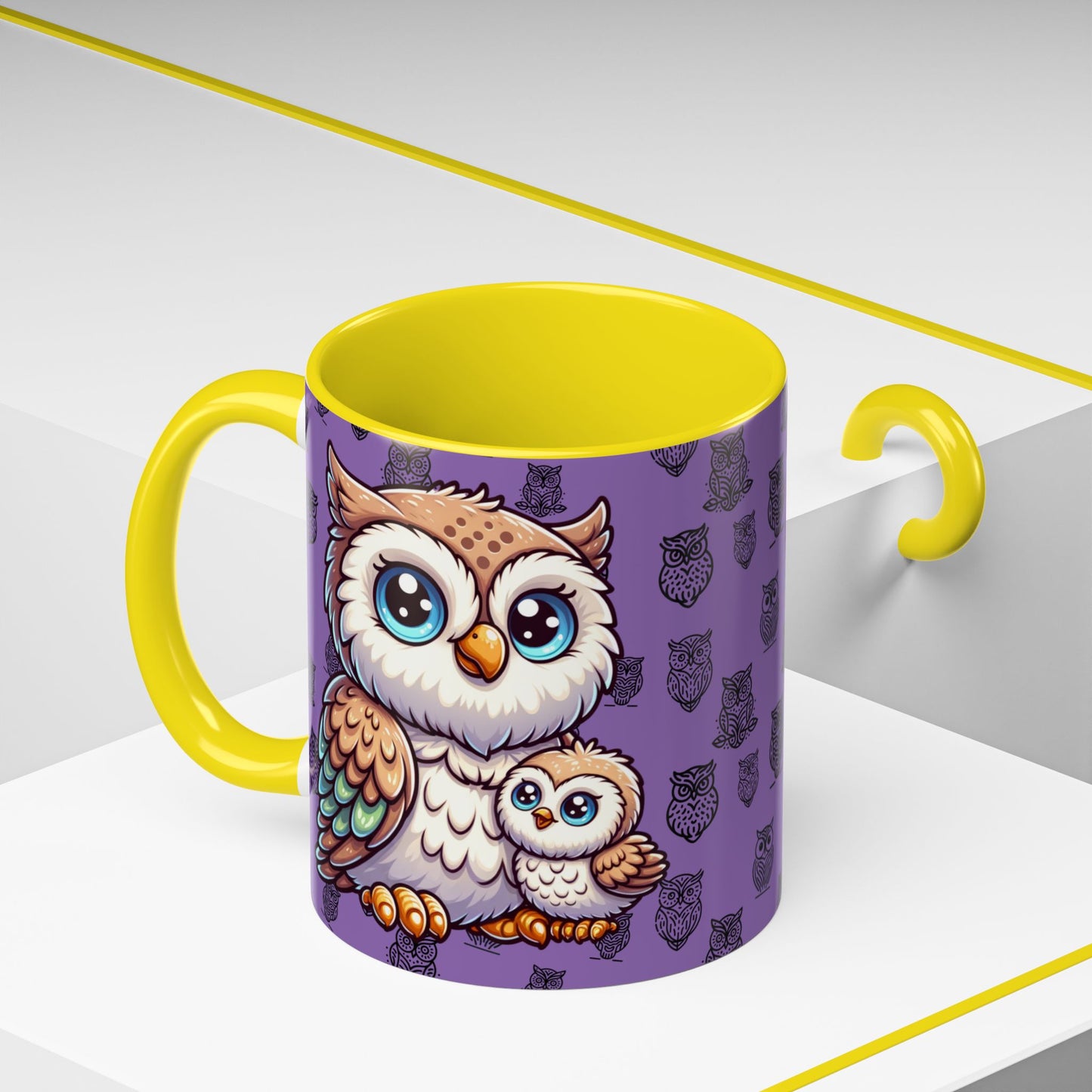 Purple Coffee Mug - Owl Family - Colorful Inspirational Owl Design