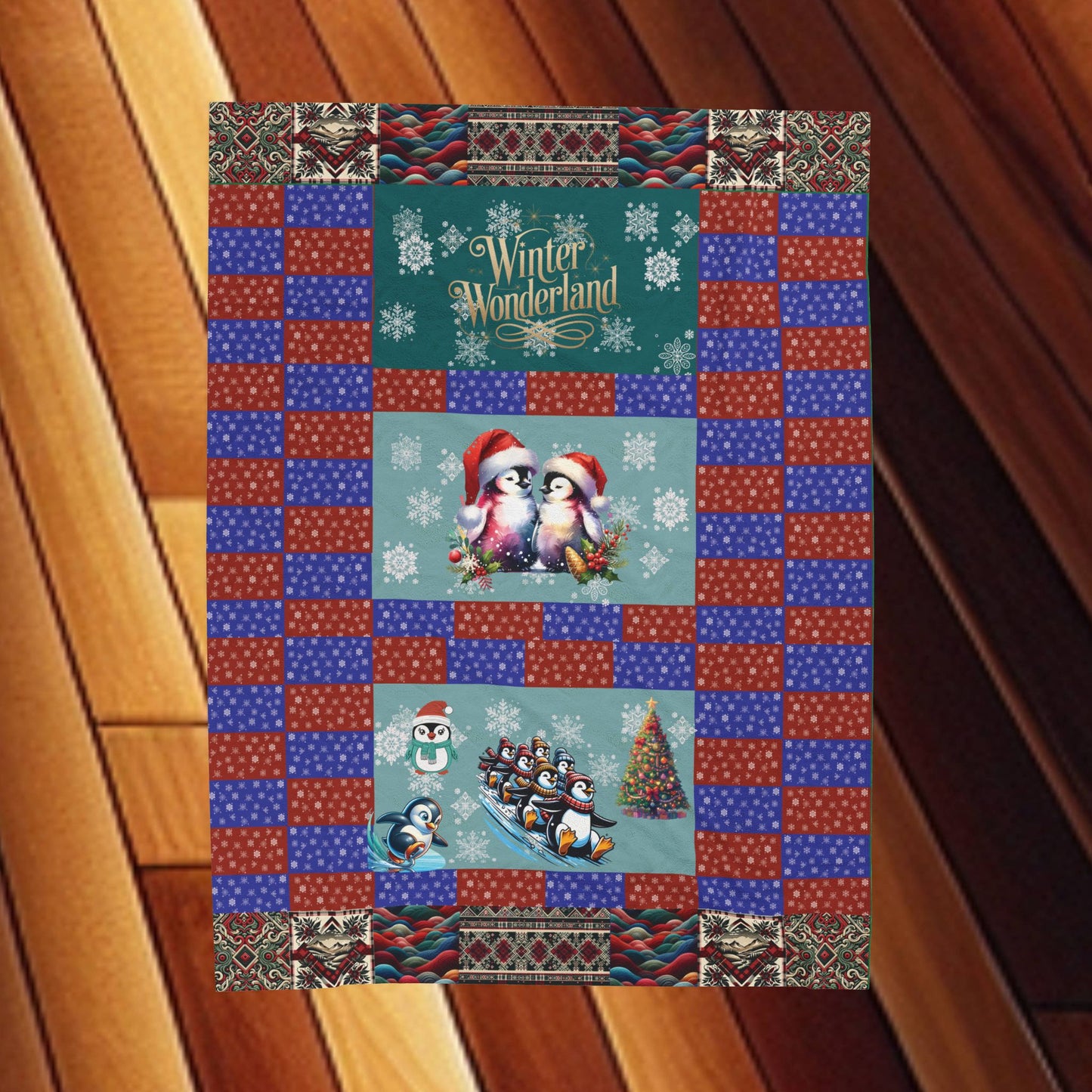 Winter Wonderland Velveteen Plush Blanket — Penguins at Play & In Love Throw