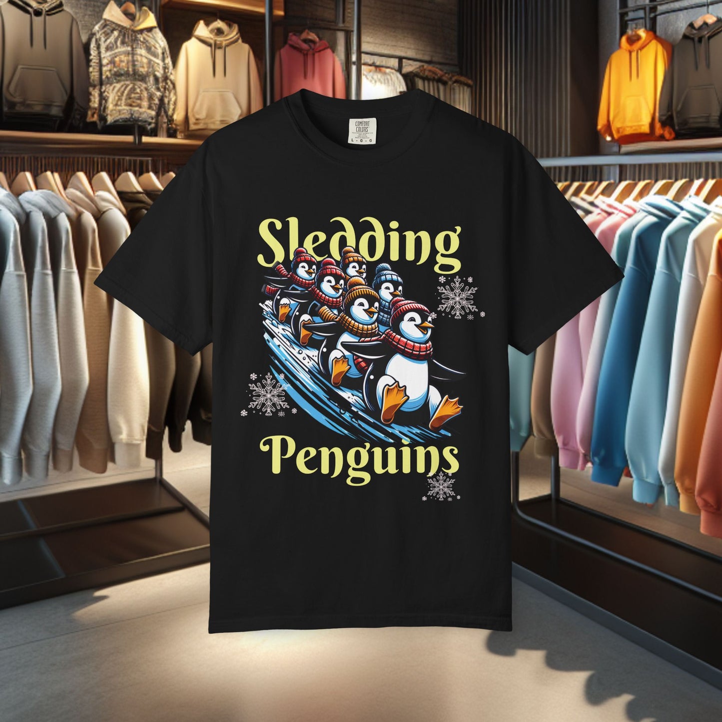 Sledding Penguins T-shirt - Holidays Festive Top