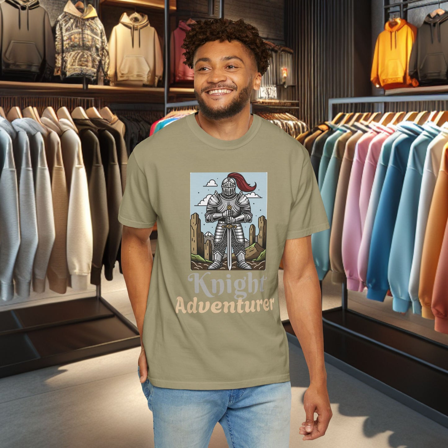 Knight Adventurer Tee — Mideval SR. Knight with Armor and Sward Graphic T-Shirt