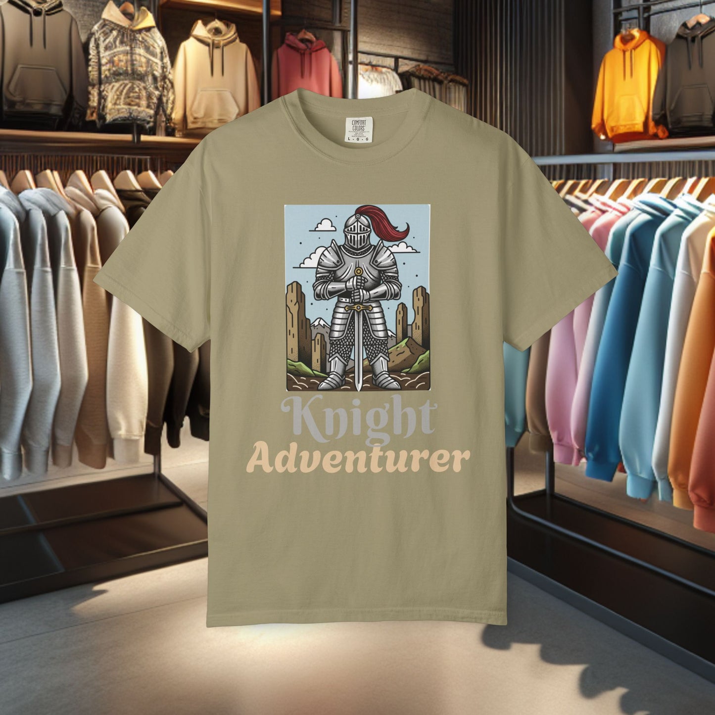 Knight Adventurer Tee — Mideval SR. Knight with Armor and Sward Graphic T-Shirt