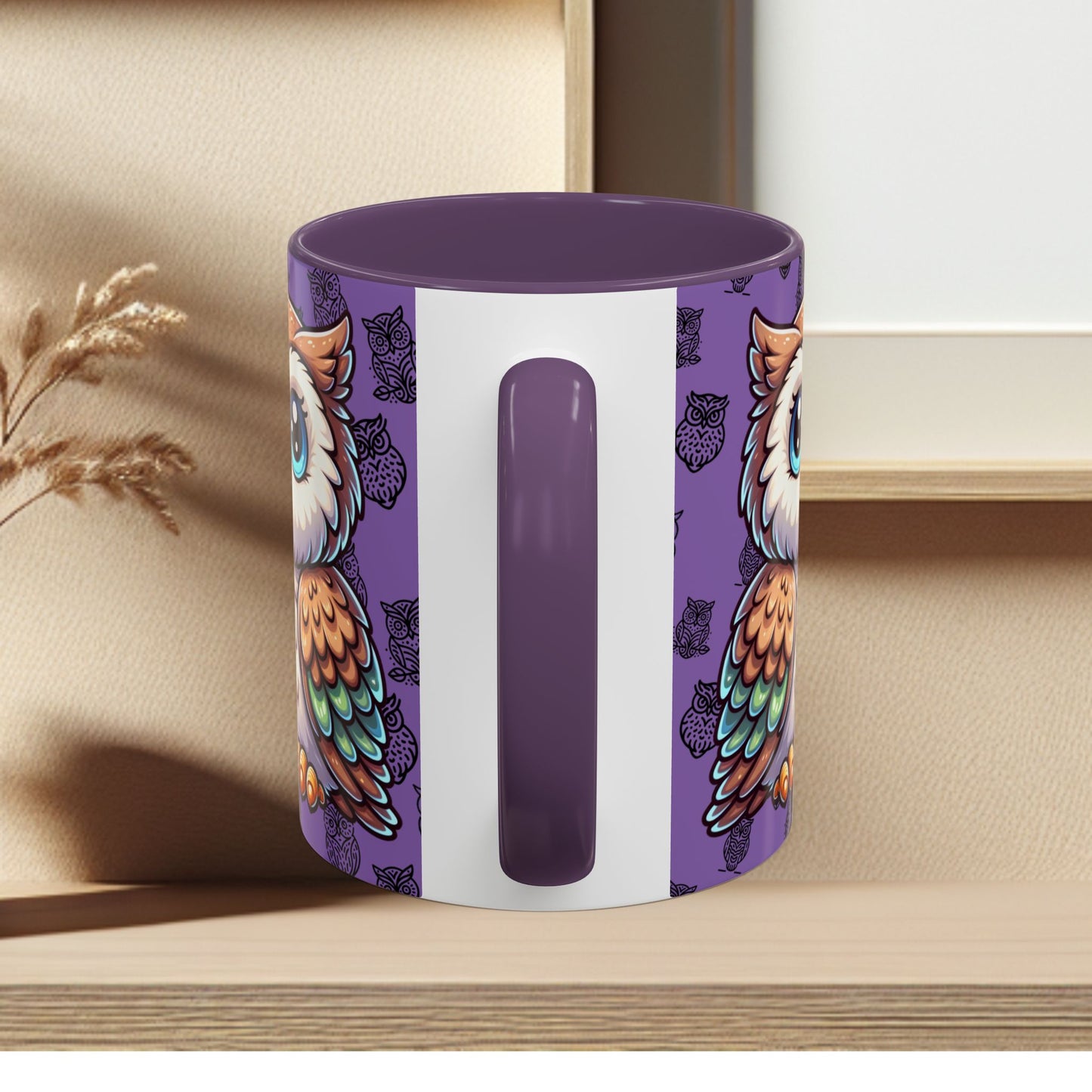 Purple Coffee Mug - Owl Family - Colorful Inspirational Owl Design