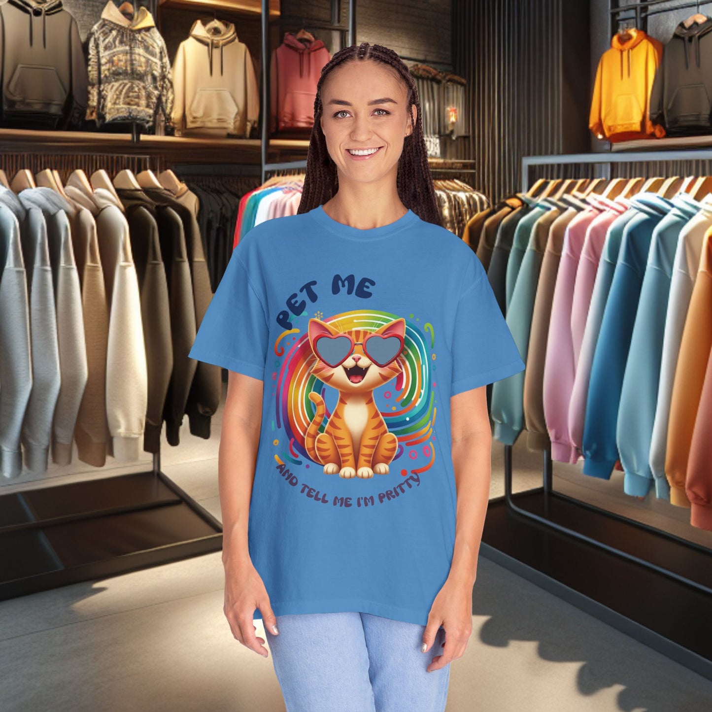Groovy Orange Kitty Tee — "Pet Me" Dyed T-Shirt