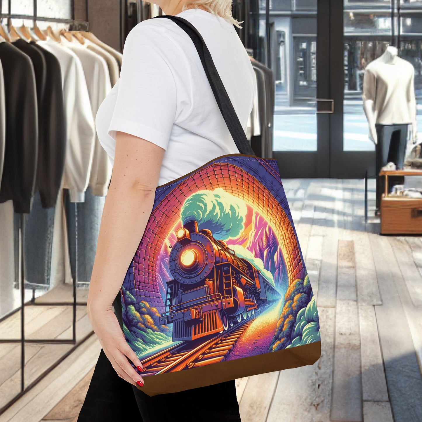 Steam Locomotive Tote Bag (AOP)- Vintage Train Tunnel Design