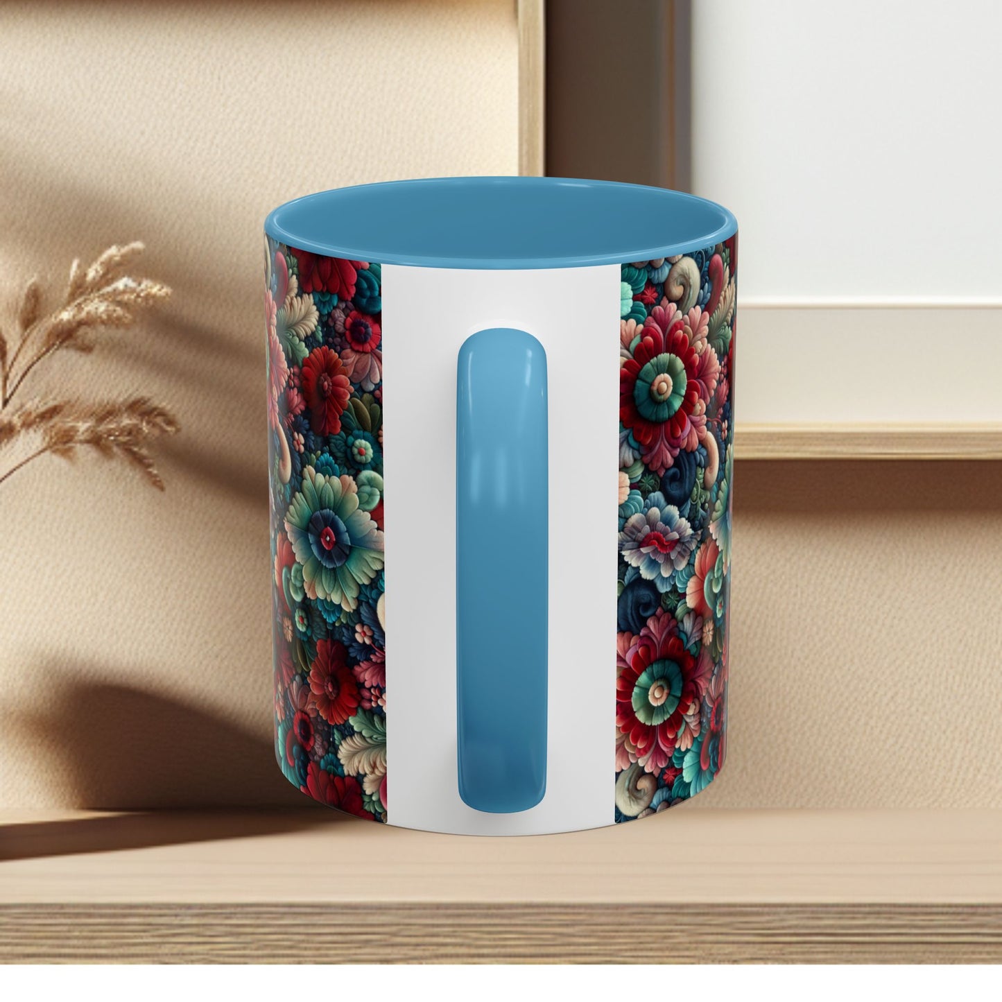 Beautiful Floral Pattern Accent Coffee Mug — Vibrant Vintage Bloom Design (11/15oz)