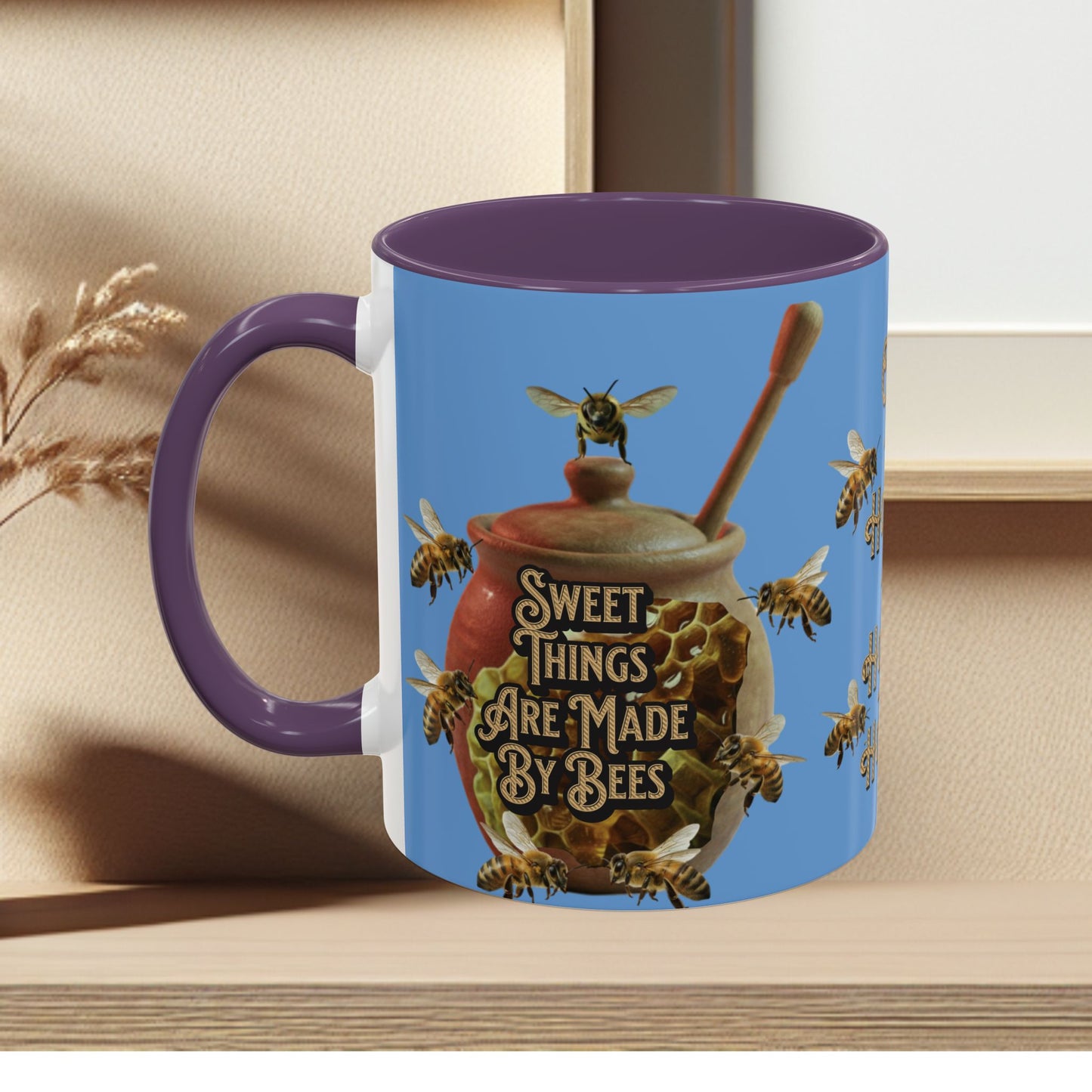 Oh Honey Honey Ceramic Coffee Mug — "Sweet Things Are Made By Bees" Honey Bee Accent Mug