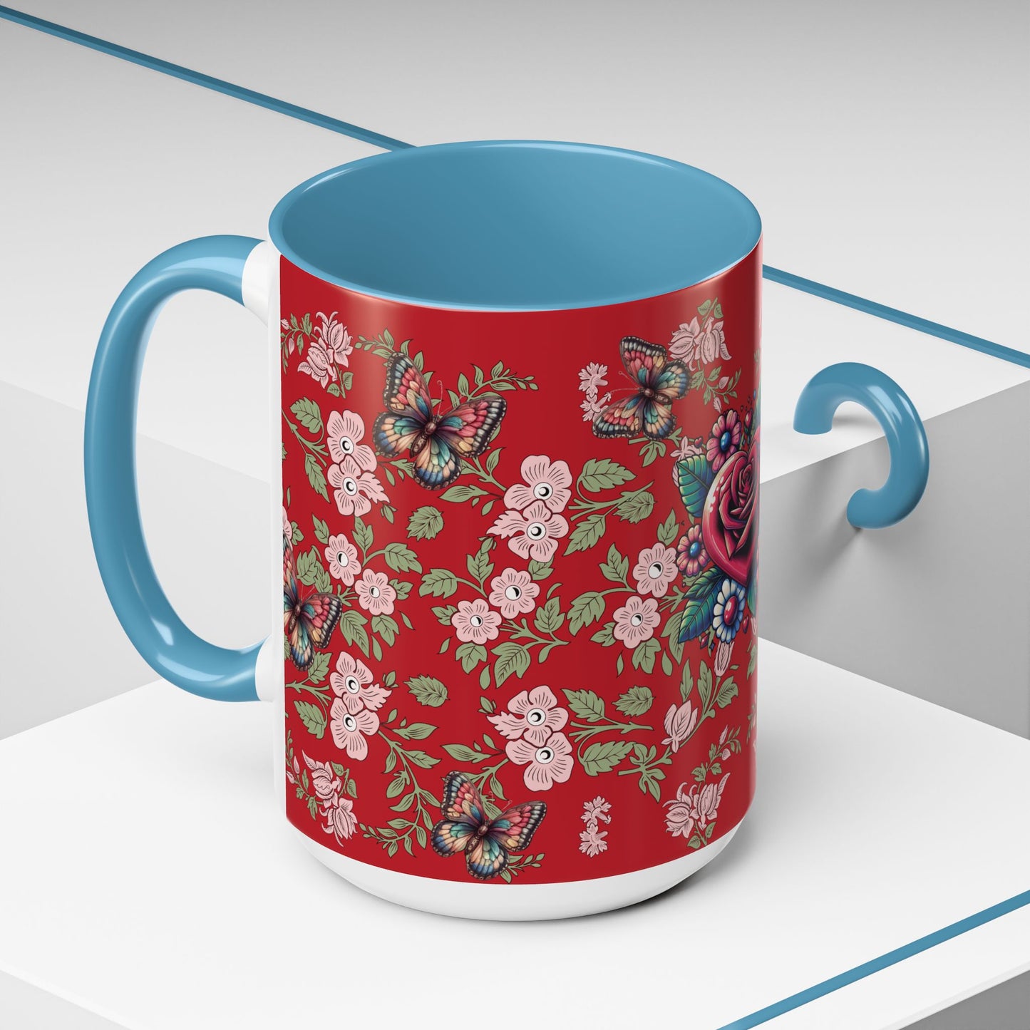 Floral Coffee Mug Red