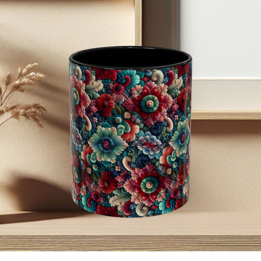 Beautiful Floral Pattern Accent Coffee Mug — Vibrant Vintage Bloom Design (11/15oz)