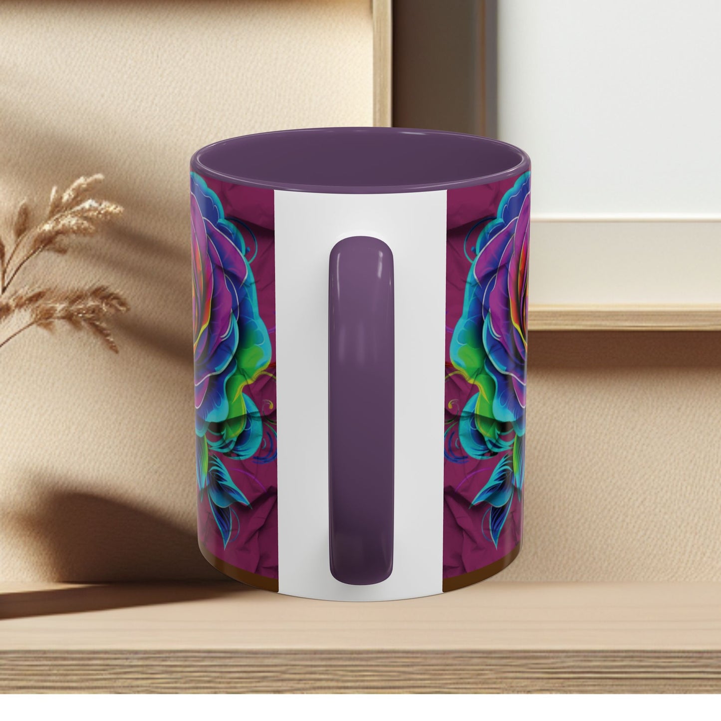 Rainbow Rose Accent Coffee Mug — Colorful Floral 11/15oz