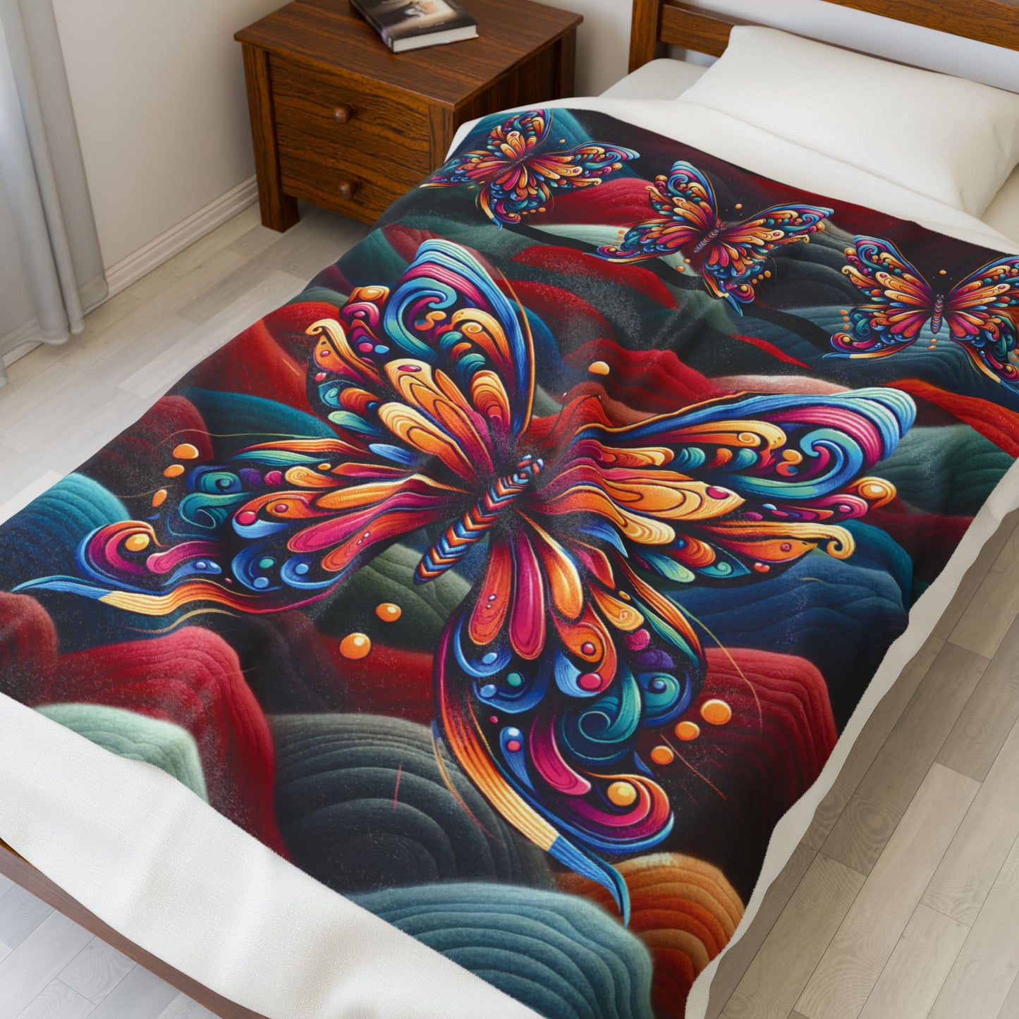 Wonderful Colors Butterfly Velveteen Plush Blanket – Cozy Colorful Butterfly Throw