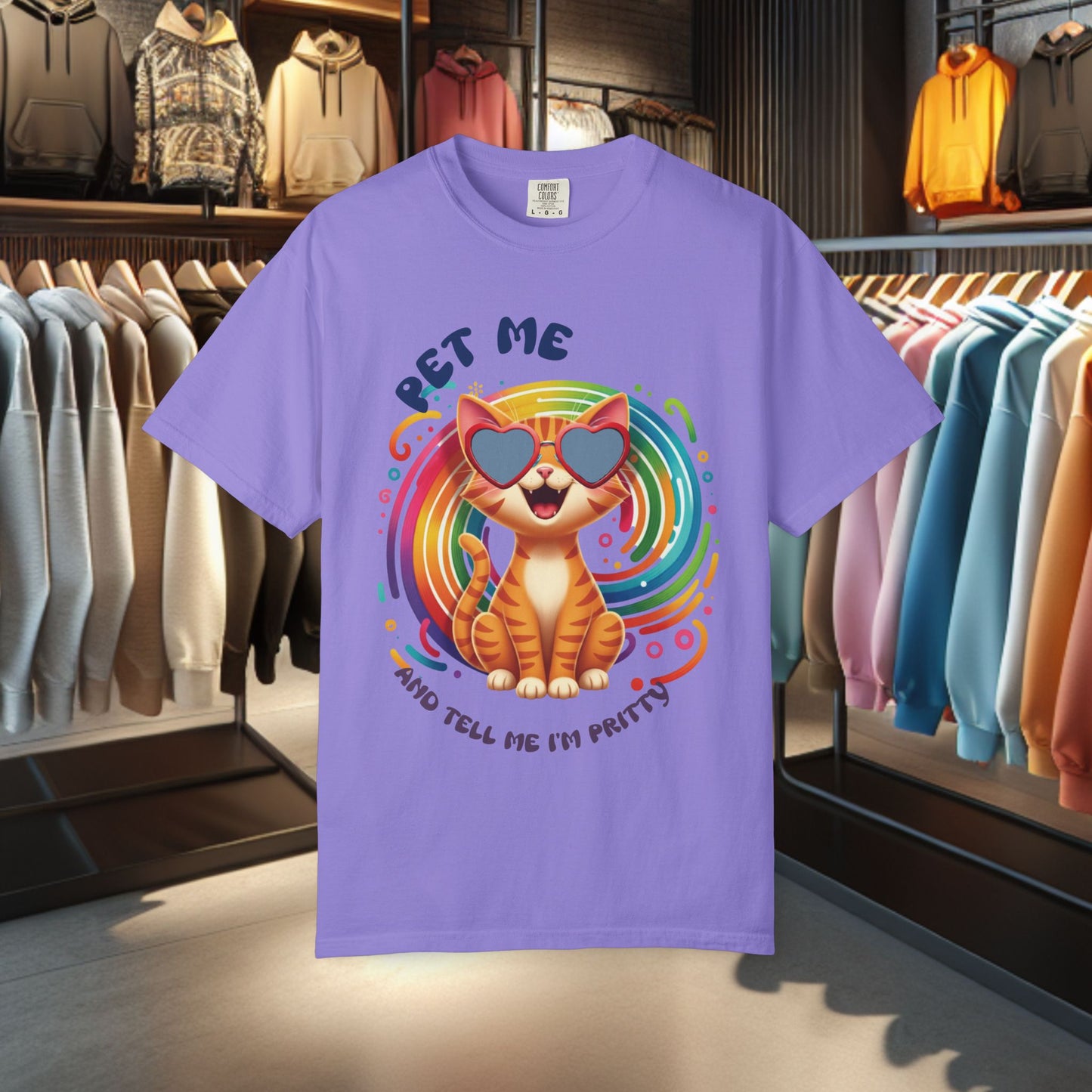 Groovy Orange Kitty Tee — "Pet Me" Dyed T-Shirt