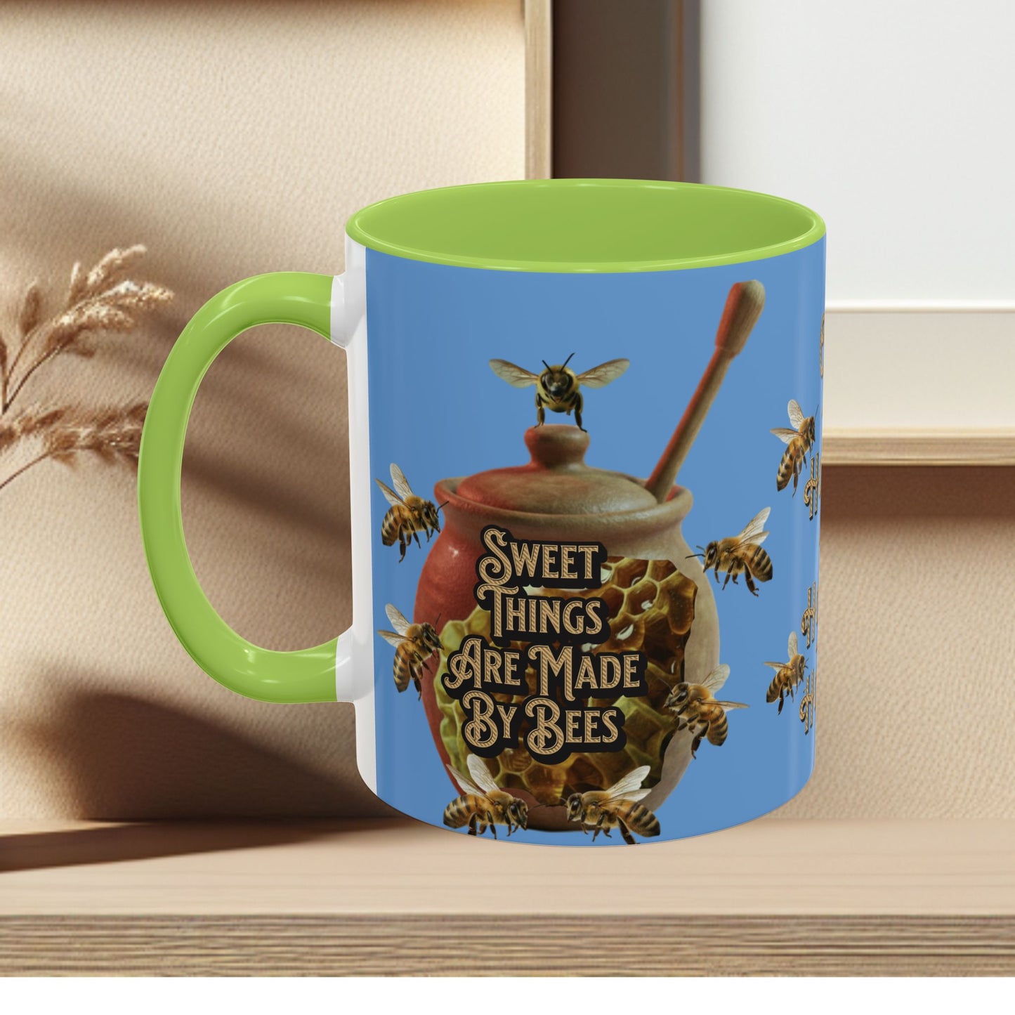 Oh Honey Honey Ceramic Coffee Mug — "Sweet Things Are Made By Bees" Honey Bee Accent Mug