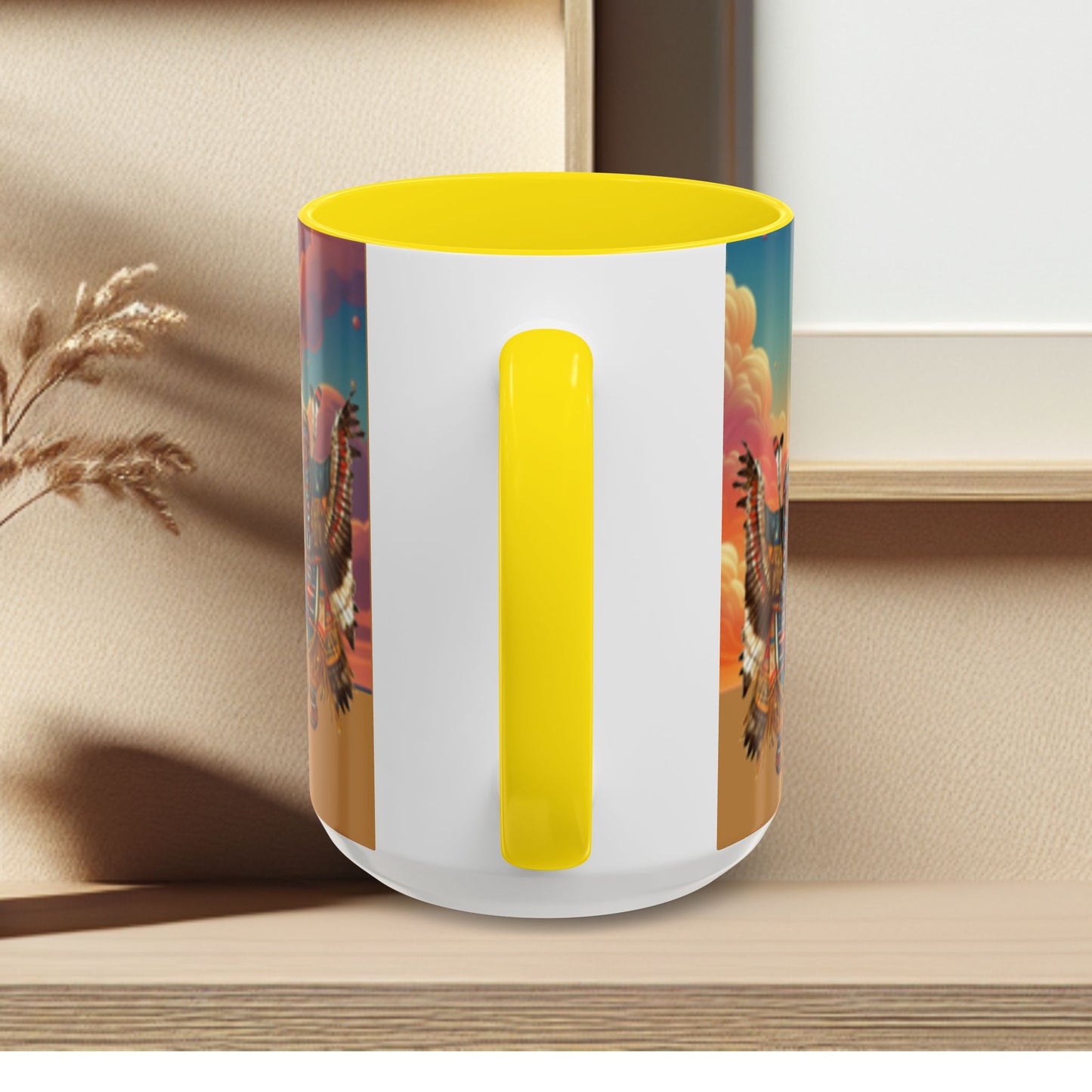 Sunset Powwow Ceramic Mug — Native American Dancer Accent Coffee Mug (11/15oz)