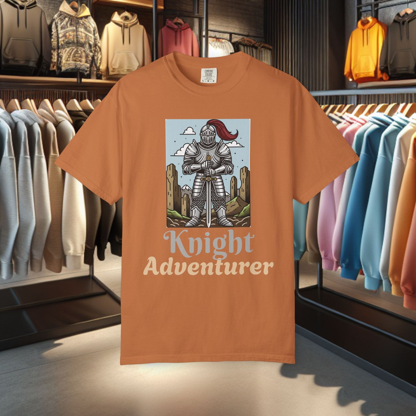 Knight Adventurer Tee — Mideval SR. Knight with Armor and Sward Graphic T-Shirt