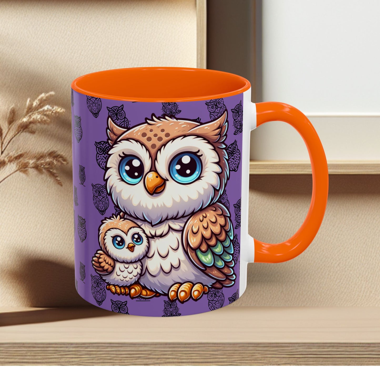 Purple Coffee Mug - Owl Family - Colorful Inspirational Owl Design
