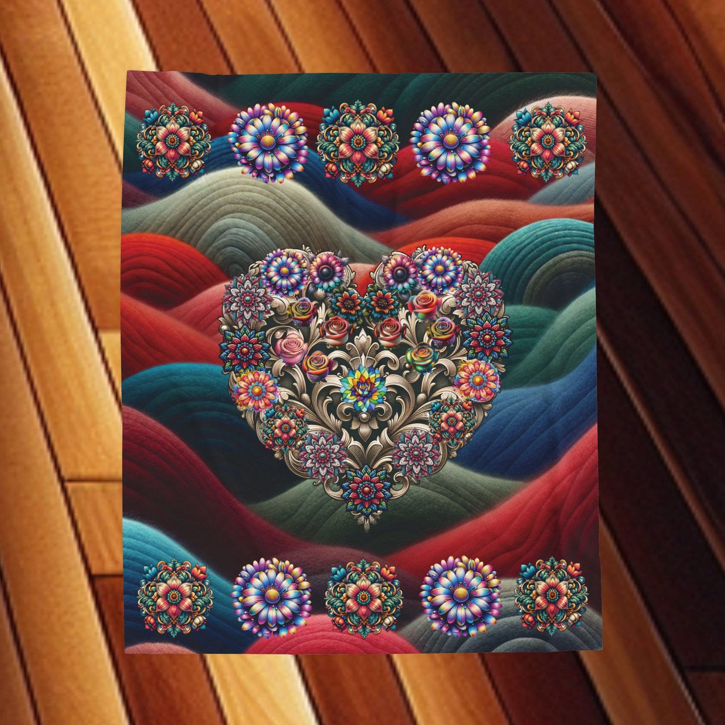 Flower Heart Velveteen Plush Blanket — Cozy Heart-Filled Floral Throw