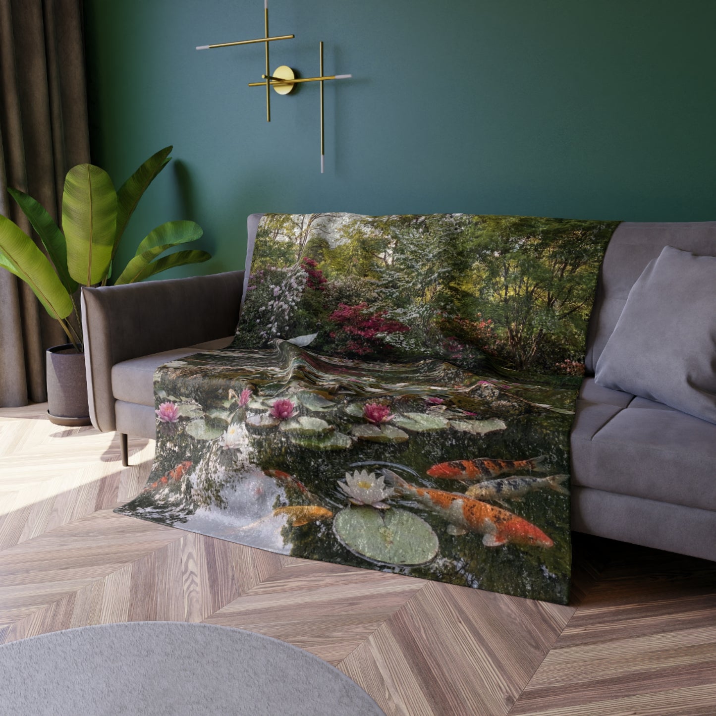 The Pond - Crushed Velvet Blanket — Koi Pond Waterlilies Throw