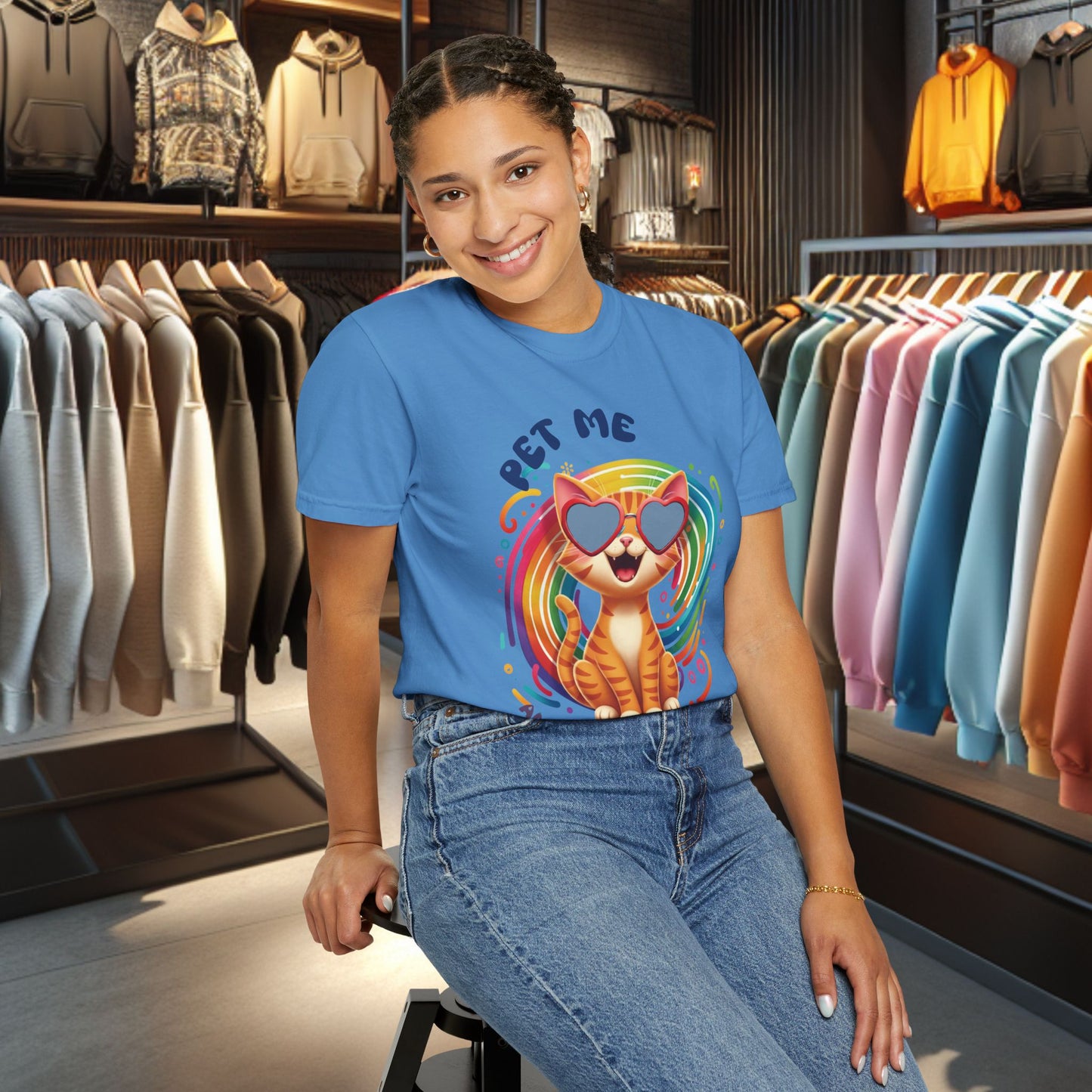 Groovy Orange Kitty Tee — "Pet Me" Dyed T-Shirt