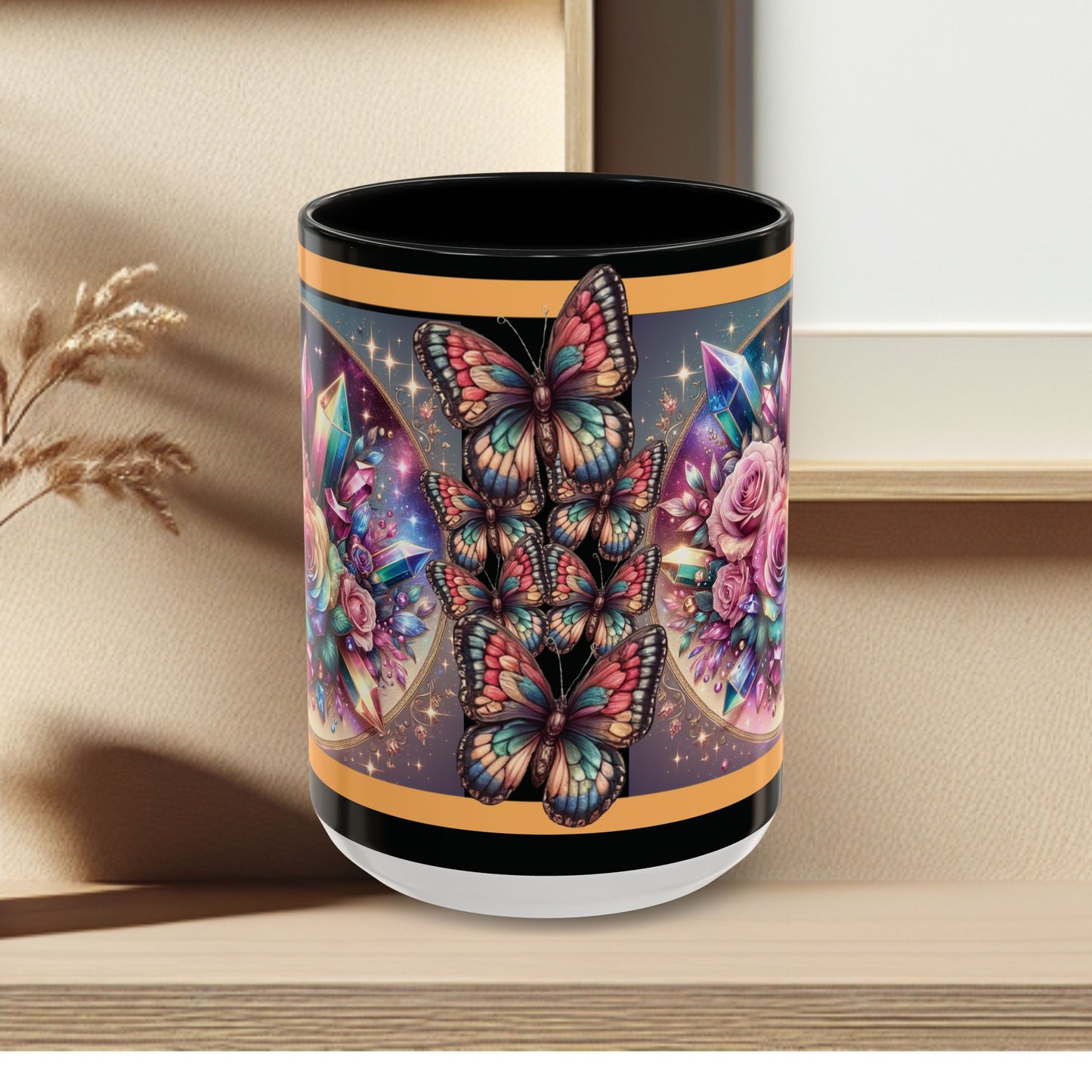 Coffee Mug Butterflys and Flowers