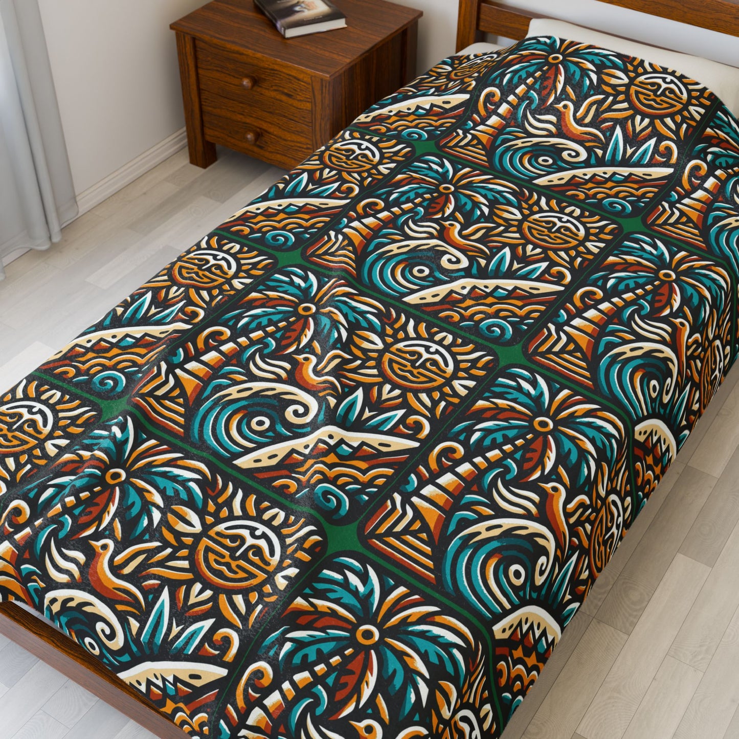 Tropical Sunrise Velveteen Plush Blanket — Cozy Tropical Throw