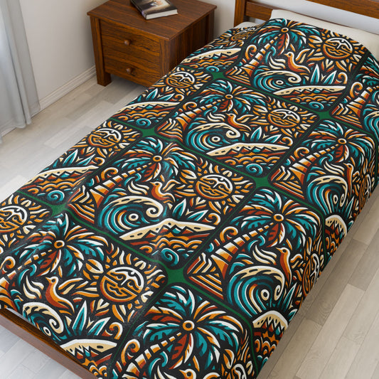 Tropical Sunrise Velveteen Plush Blanket — Cozy Tropical Throw