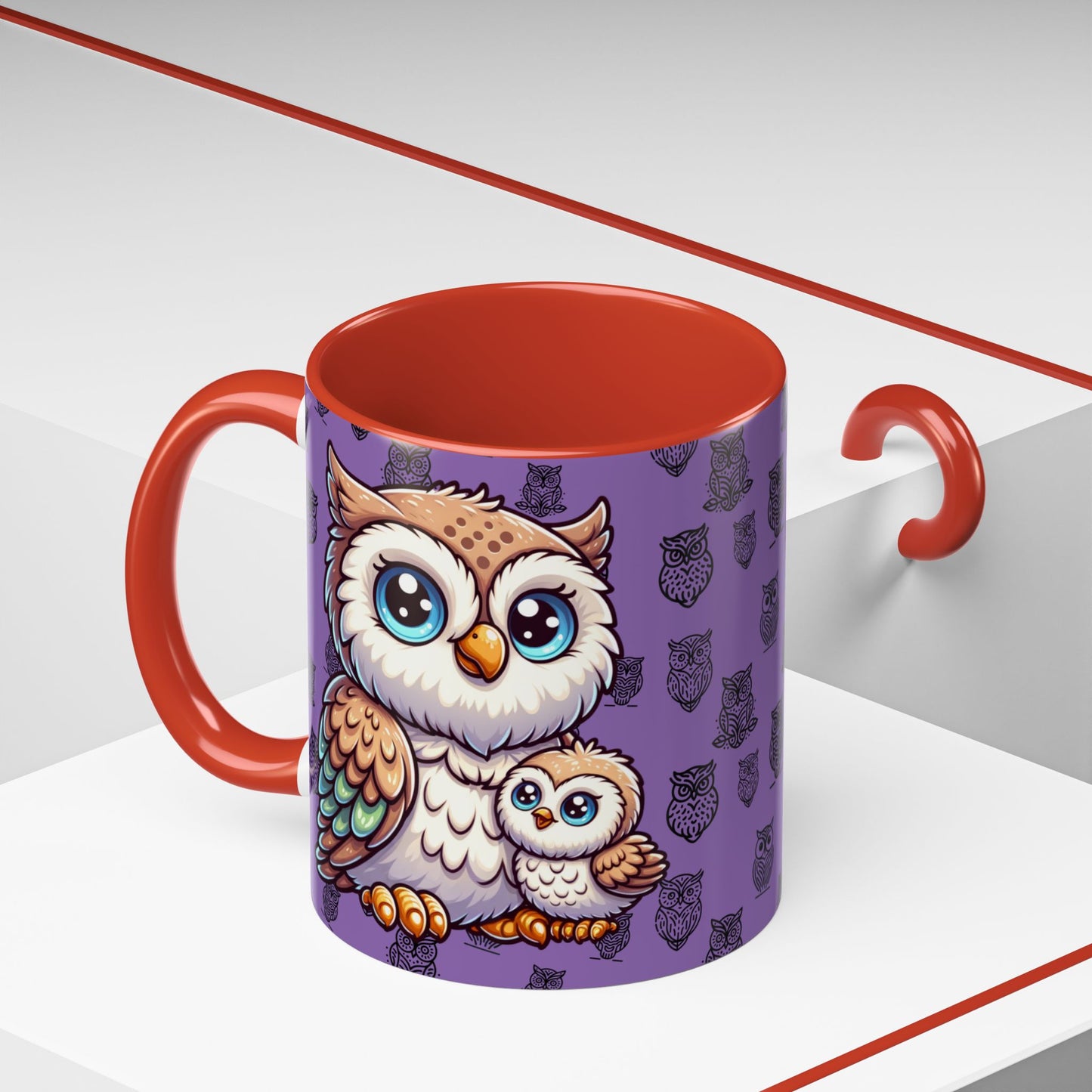 Purple Coffee Mug - Owl Family - Colorful Inspirational Owl Design