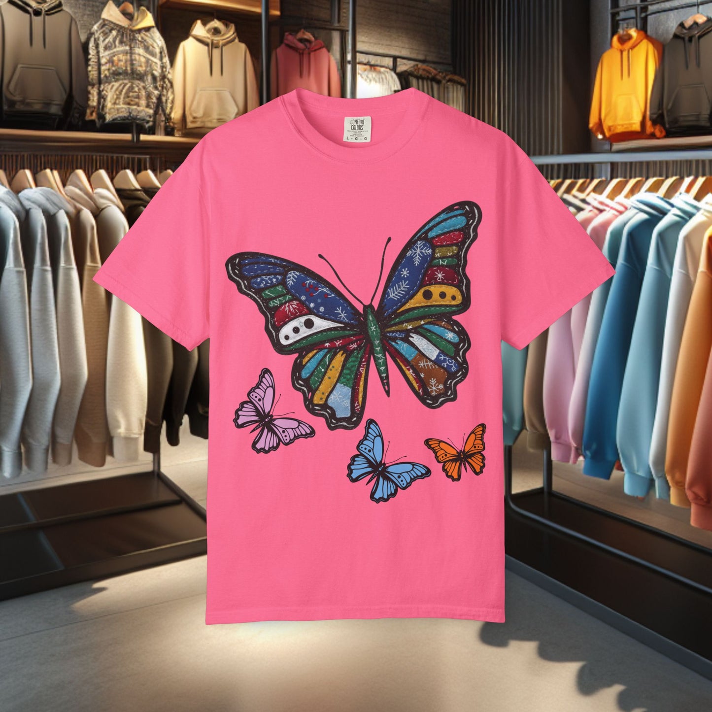 Patchwork Butterfly T-Shirt — pho Festive Garment-Dyed Top