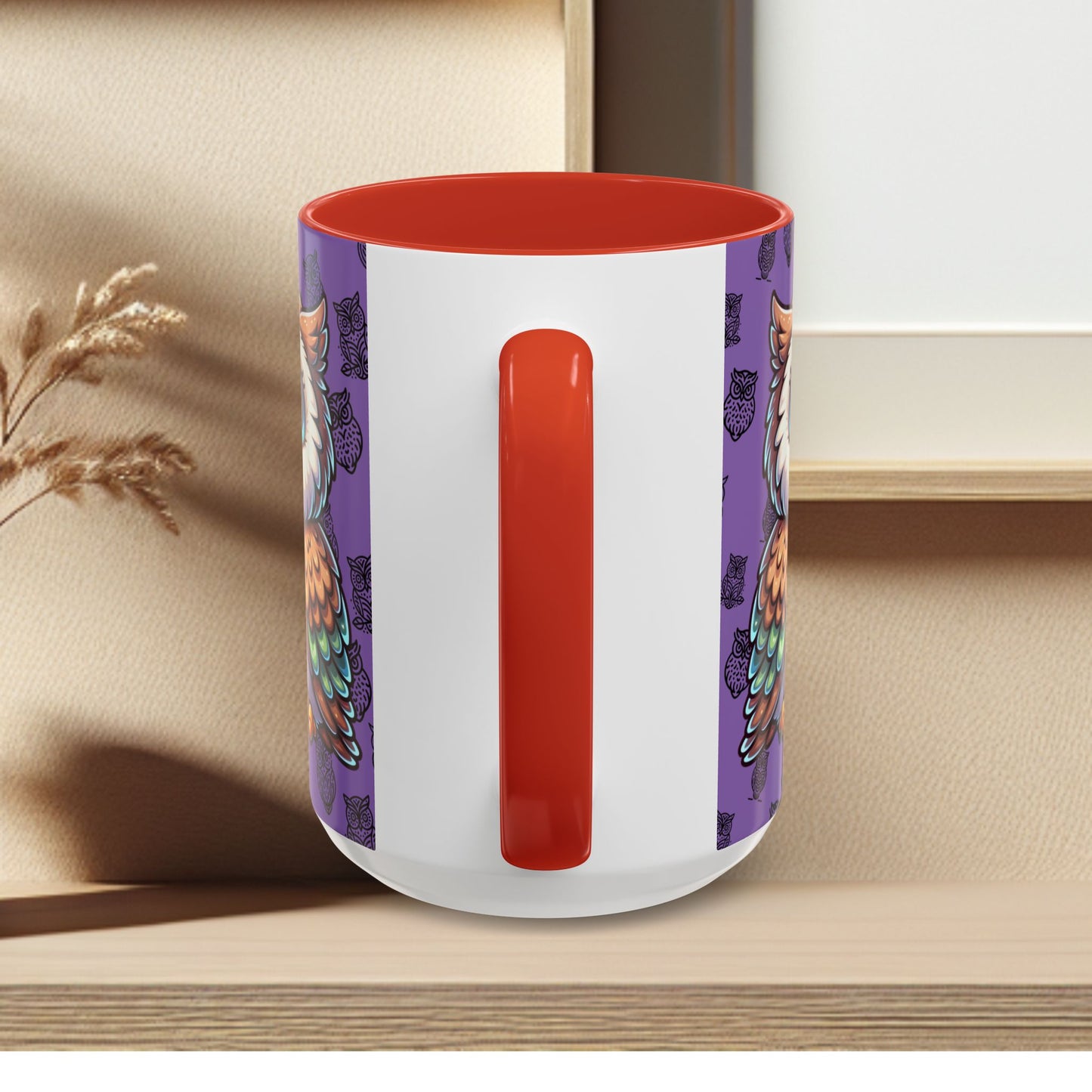 Purple Coffee Mug - Owl Family - Colorful Inspirational Owl Design