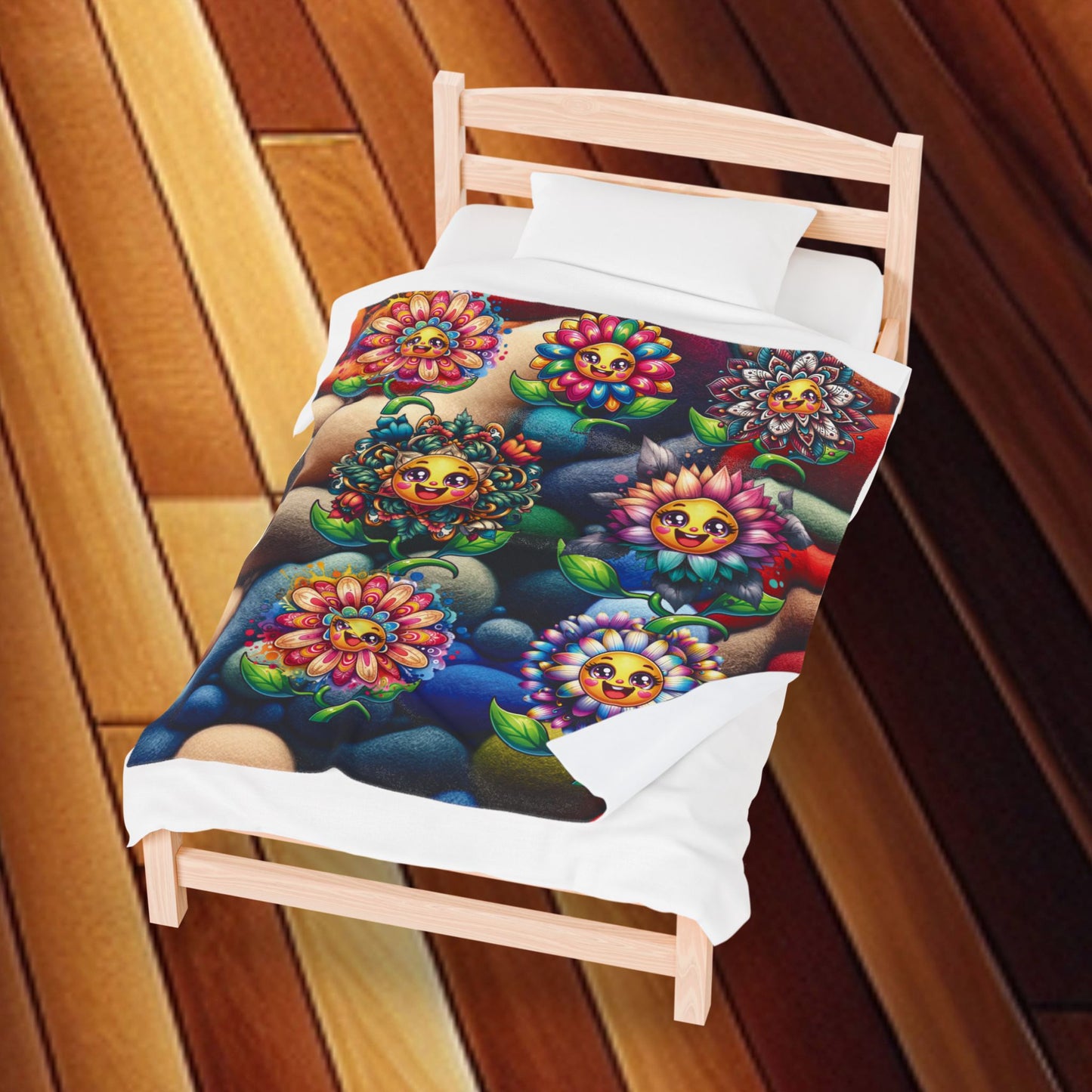 Happy Flowers Velveteen Plush Blanket - Happy Flowers Cozy Throw