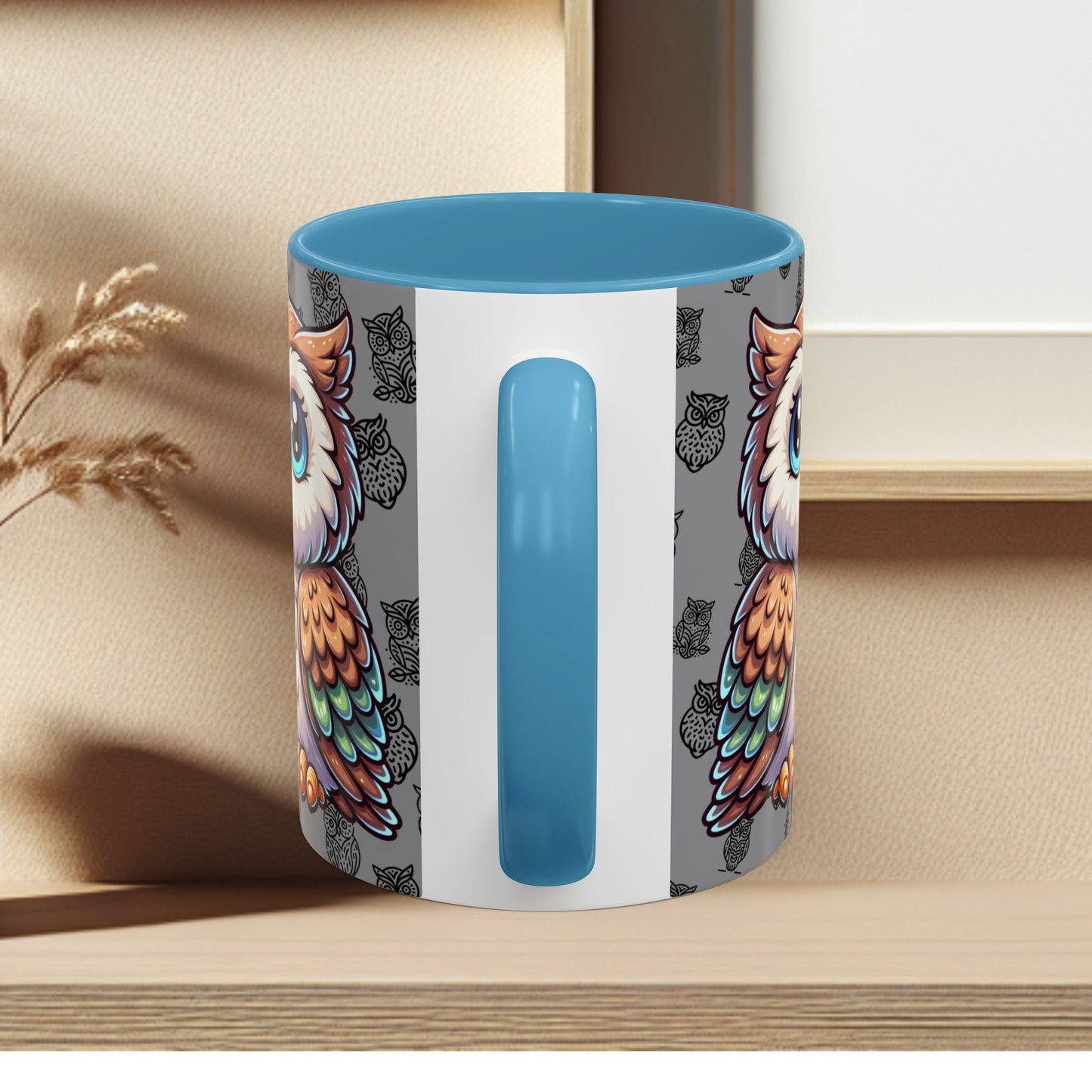 Gray Coffee Mug - Owl Family - Colorful Inspirational Owl Design