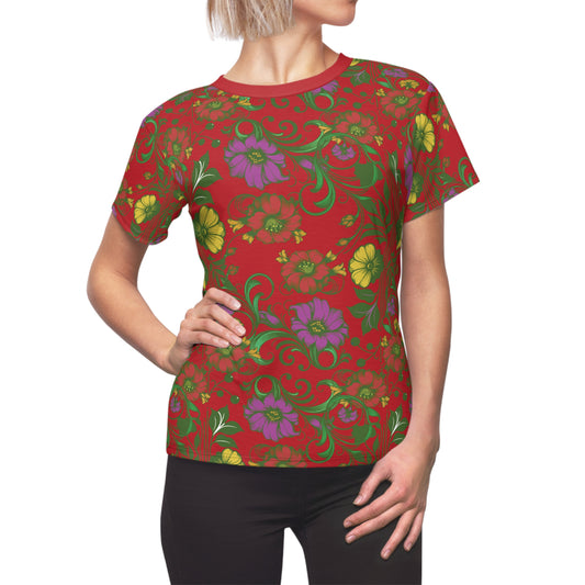 Women's Tee -Red - Floral Print