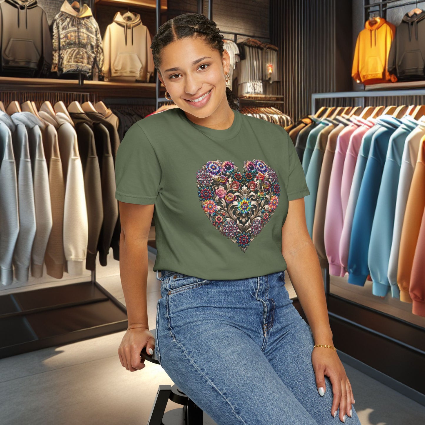 Floral Heart T-Shirt — Romantic Botanical Graphic Tee