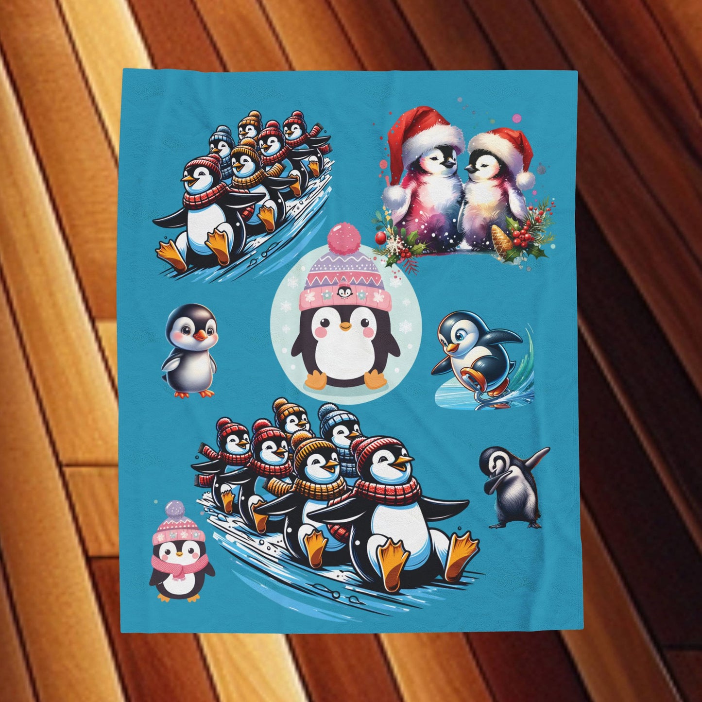 Fun with Penguins - Velveteen Plush Blanket
