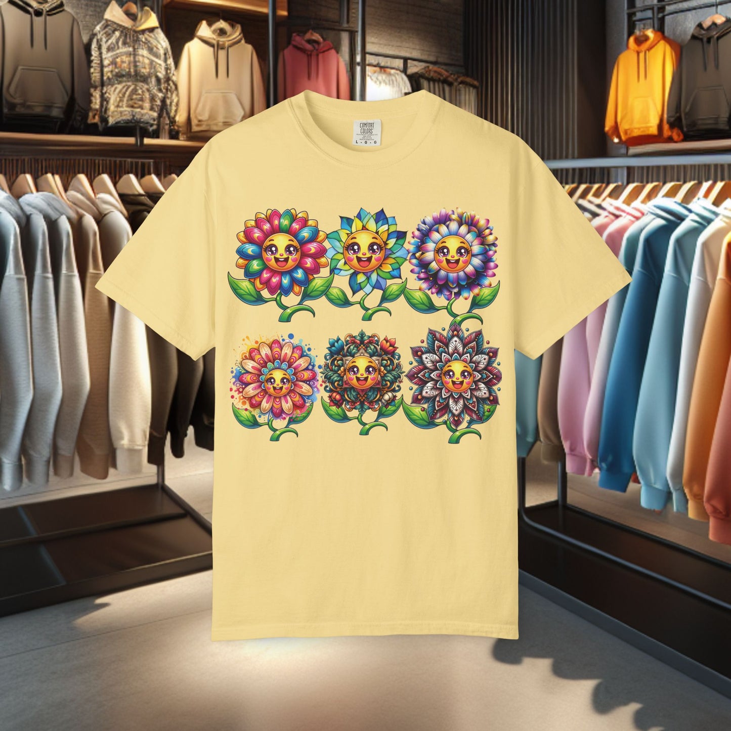 Happy Flowers Garden T-Shirt — Floral Garden Tee for Spring & Everyday