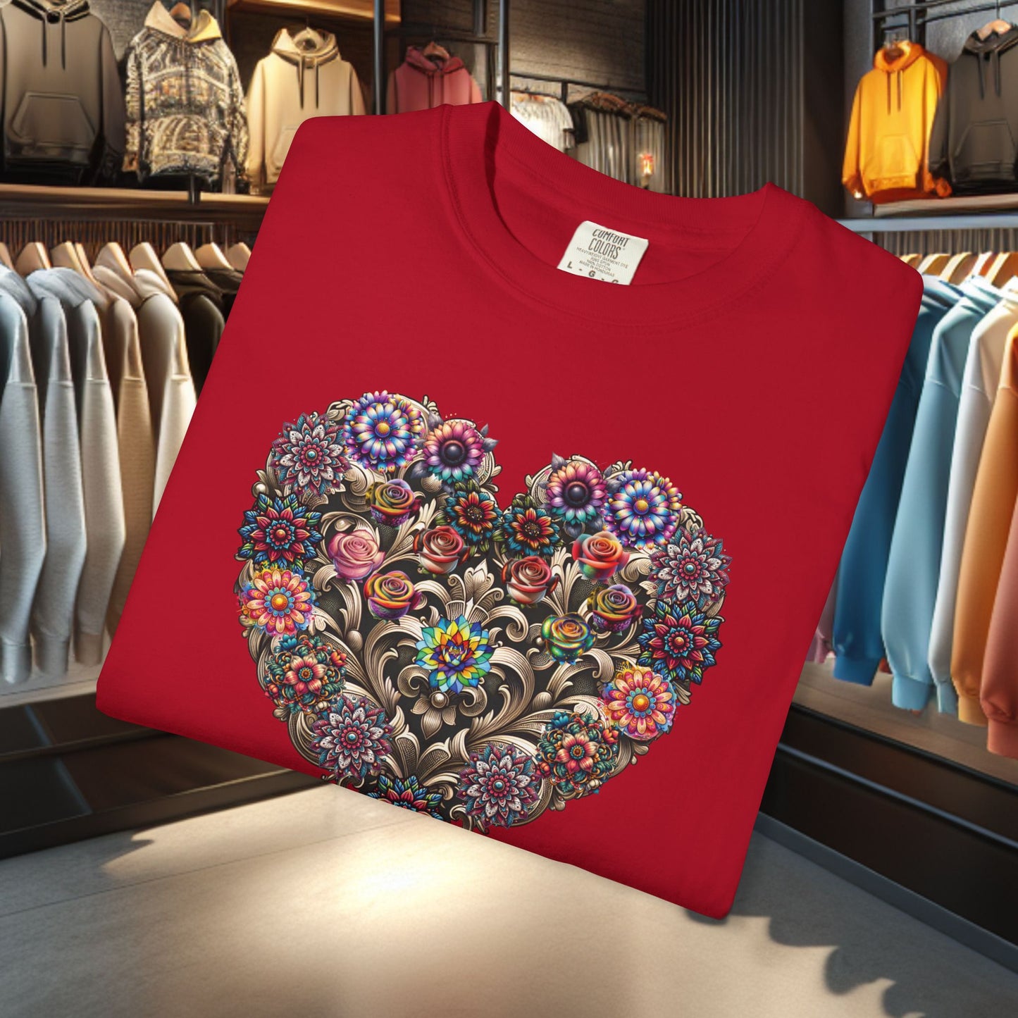 Floral Heart T-Shirt — Romantic Botanical Graphic Tee