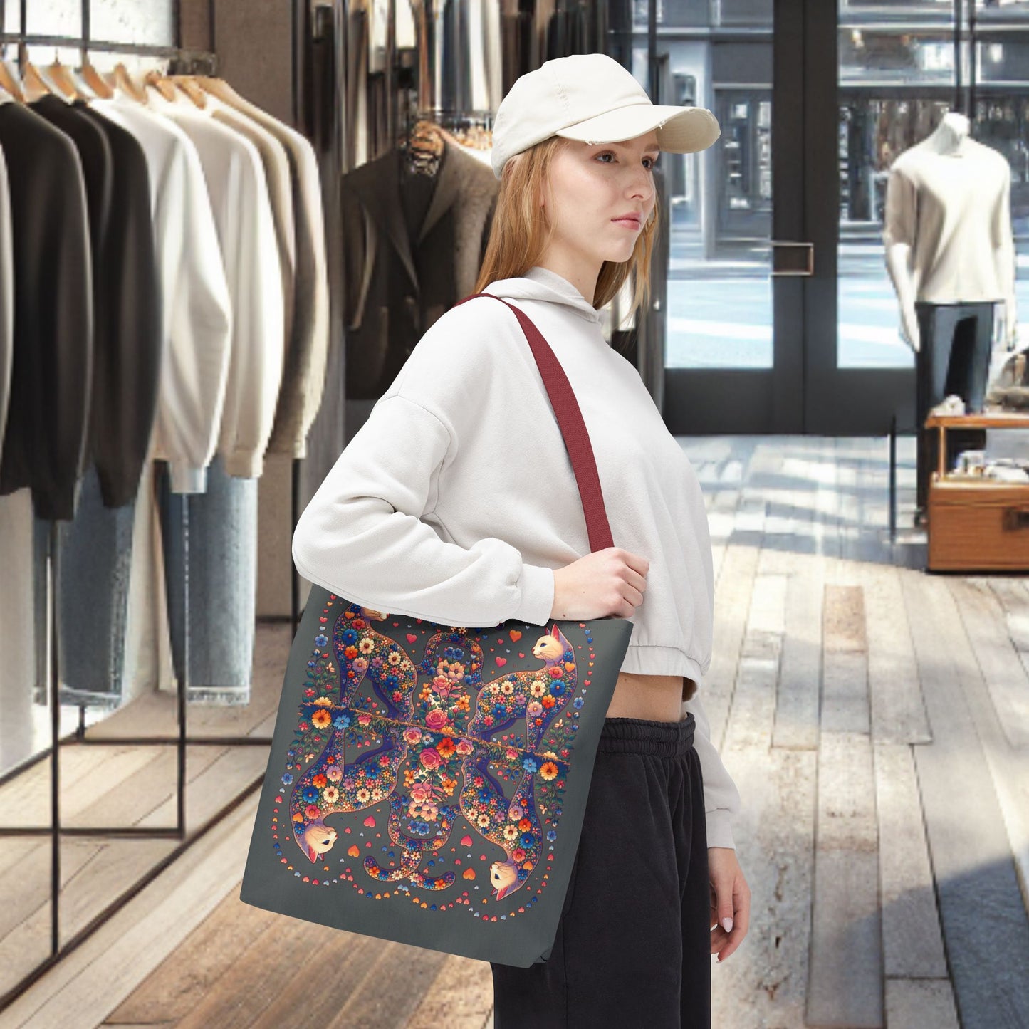 Mosaic Loving Cat Dark Gray Tote Bag (AOP)
