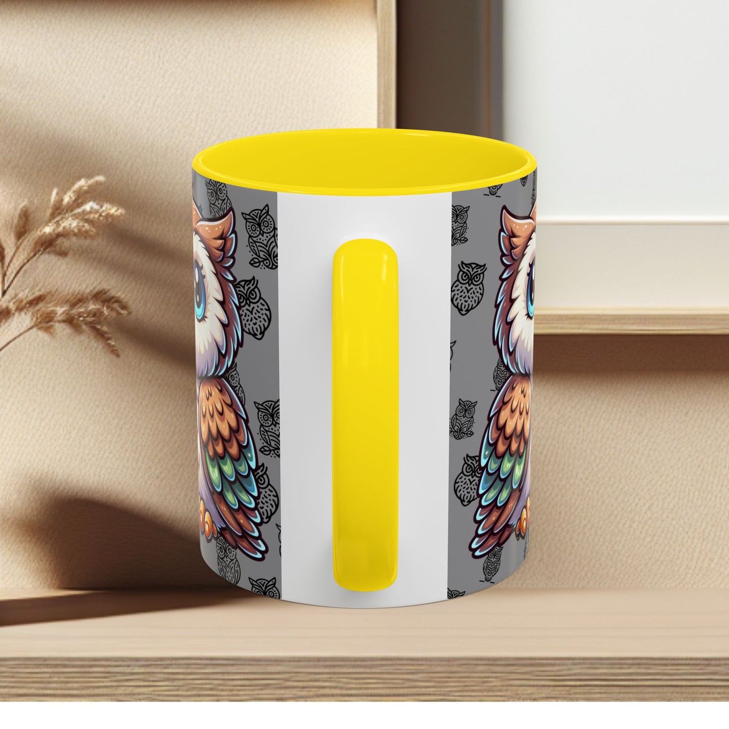 Gray Coffee Mug - Owl Family - Colorful Inspirational Owl Design