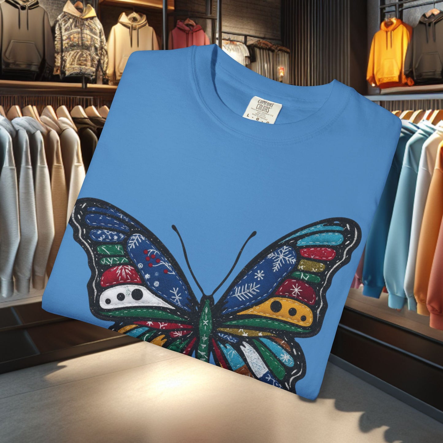 Patchwork Butterfly T-Shirt — pho Festive Garment-Dyed Top