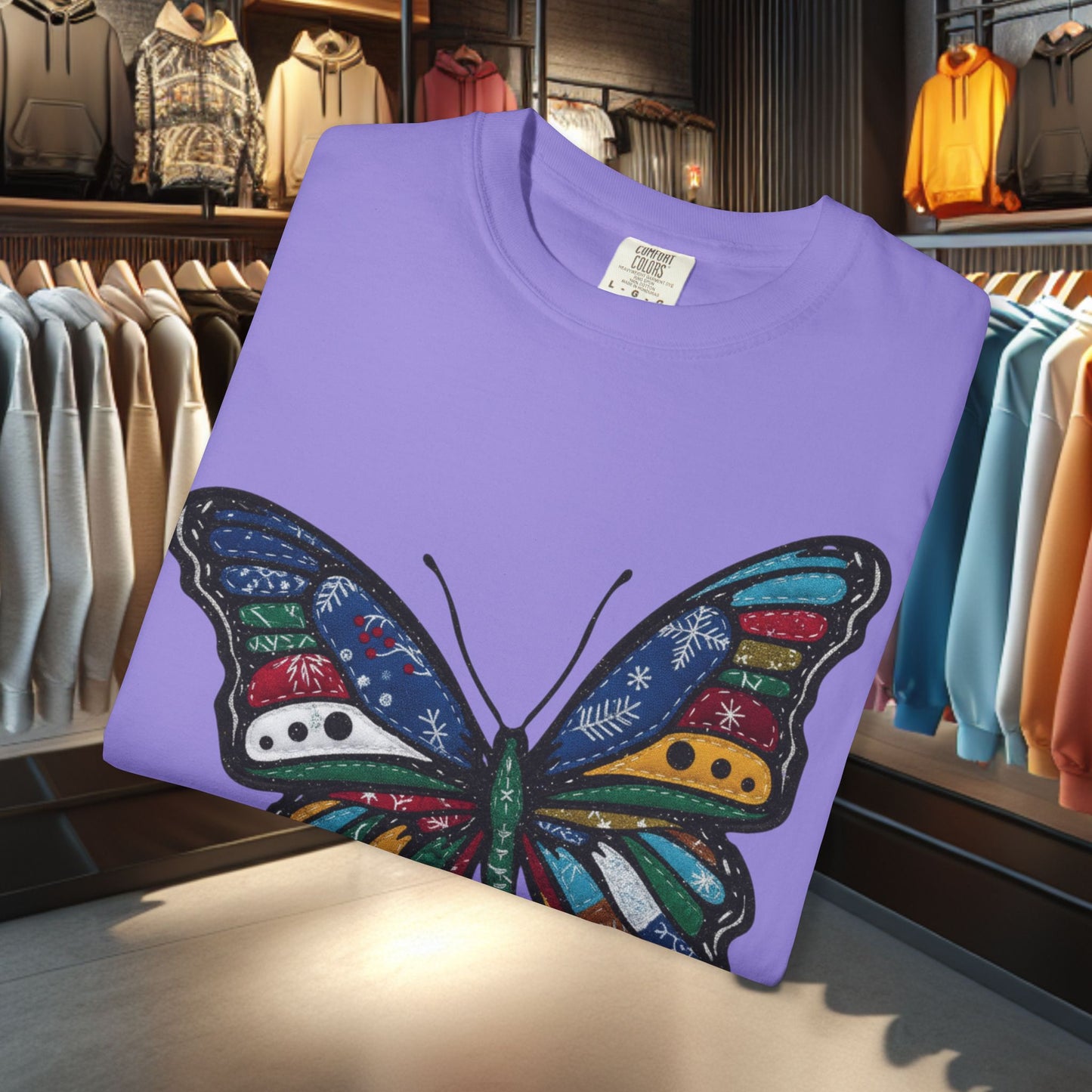 Patchwork Butterfly T-Shirt — pho Festive Garment-Dyed Top